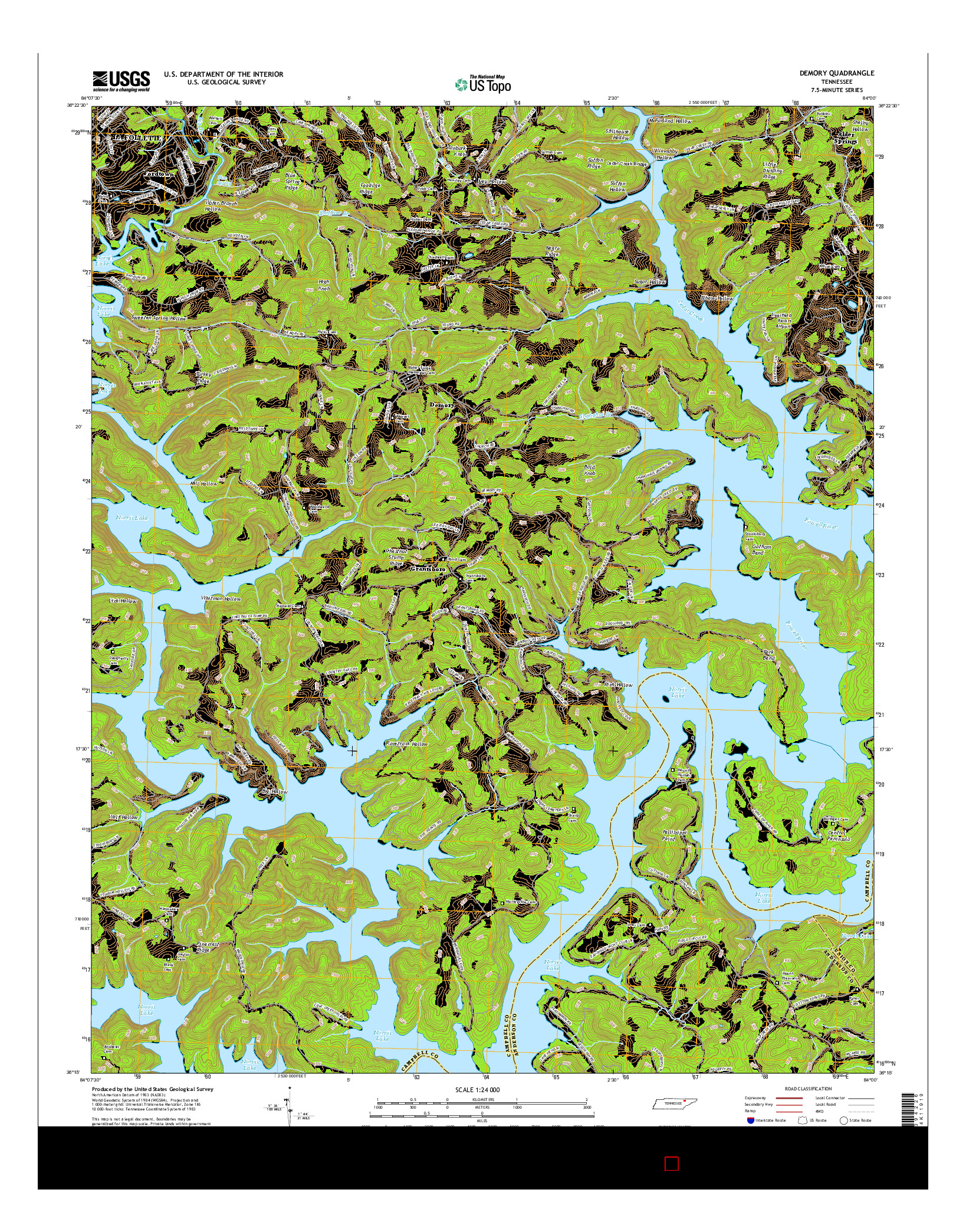 USGS US TOPO 7.5-MINUTE MAP FOR DEMORY, TN 2016