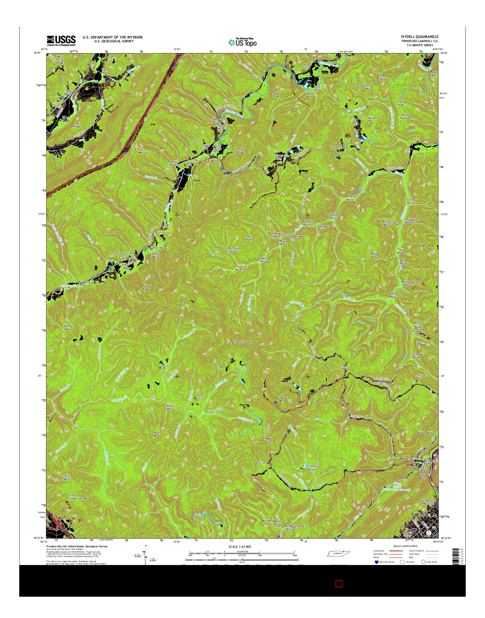 USGS US TOPO 7.5-MINUTE MAP FOR IVYDELL, TN 2016