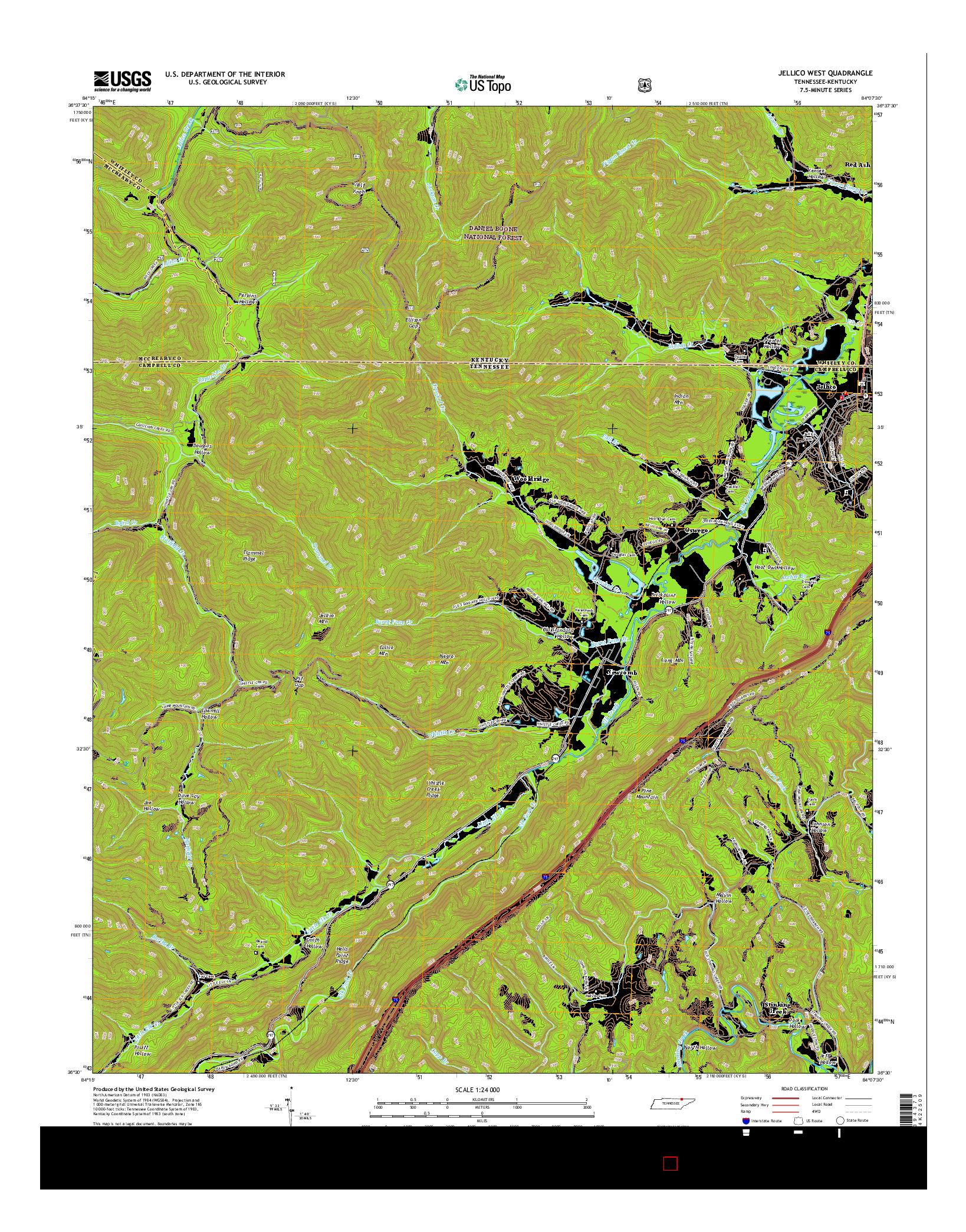 USGS US TOPO 7.5-MINUTE MAP FOR JELLICO WEST, TN-KY 2016