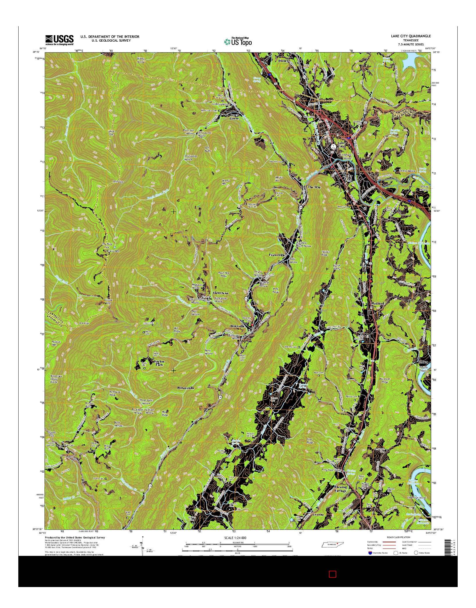 USGS US TOPO 7.5-MINUTE MAP FOR LAKE CITY, TN 2016