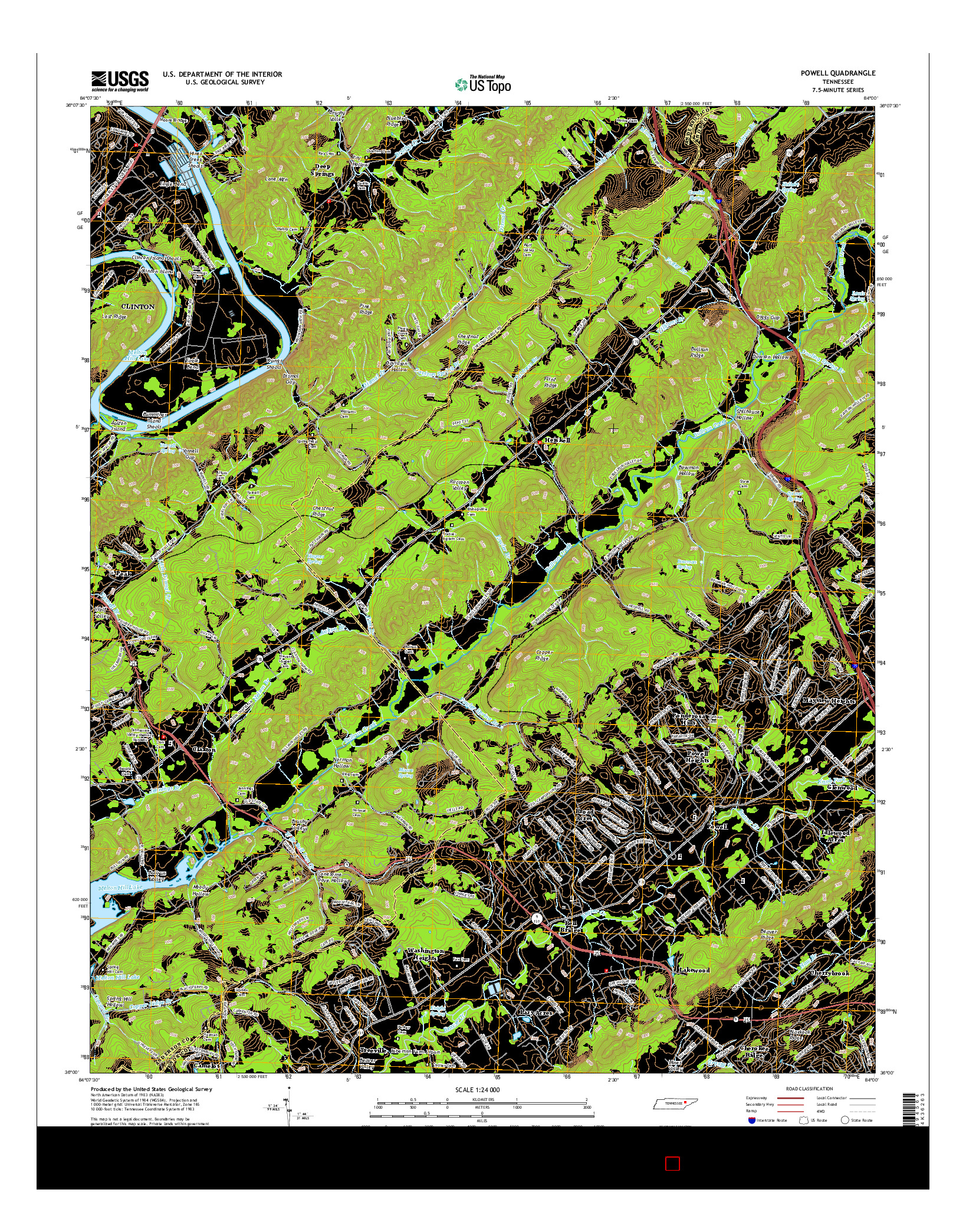 USGS US TOPO 7.5-MINUTE MAP FOR POWELL, TN 2016