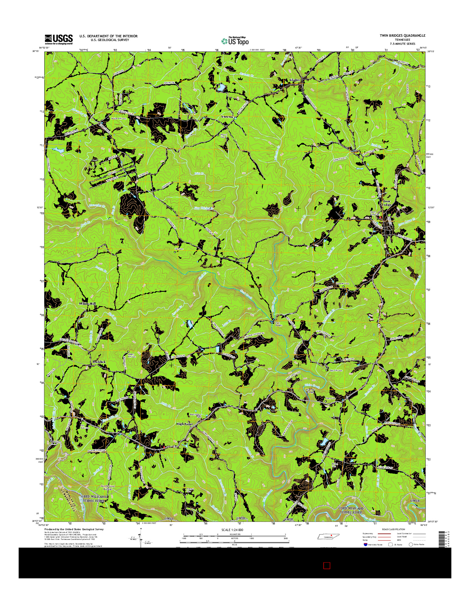 USGS US TOPO 7.5-MINUTE MAP FOR TWIN BRIDGES, TN 2016