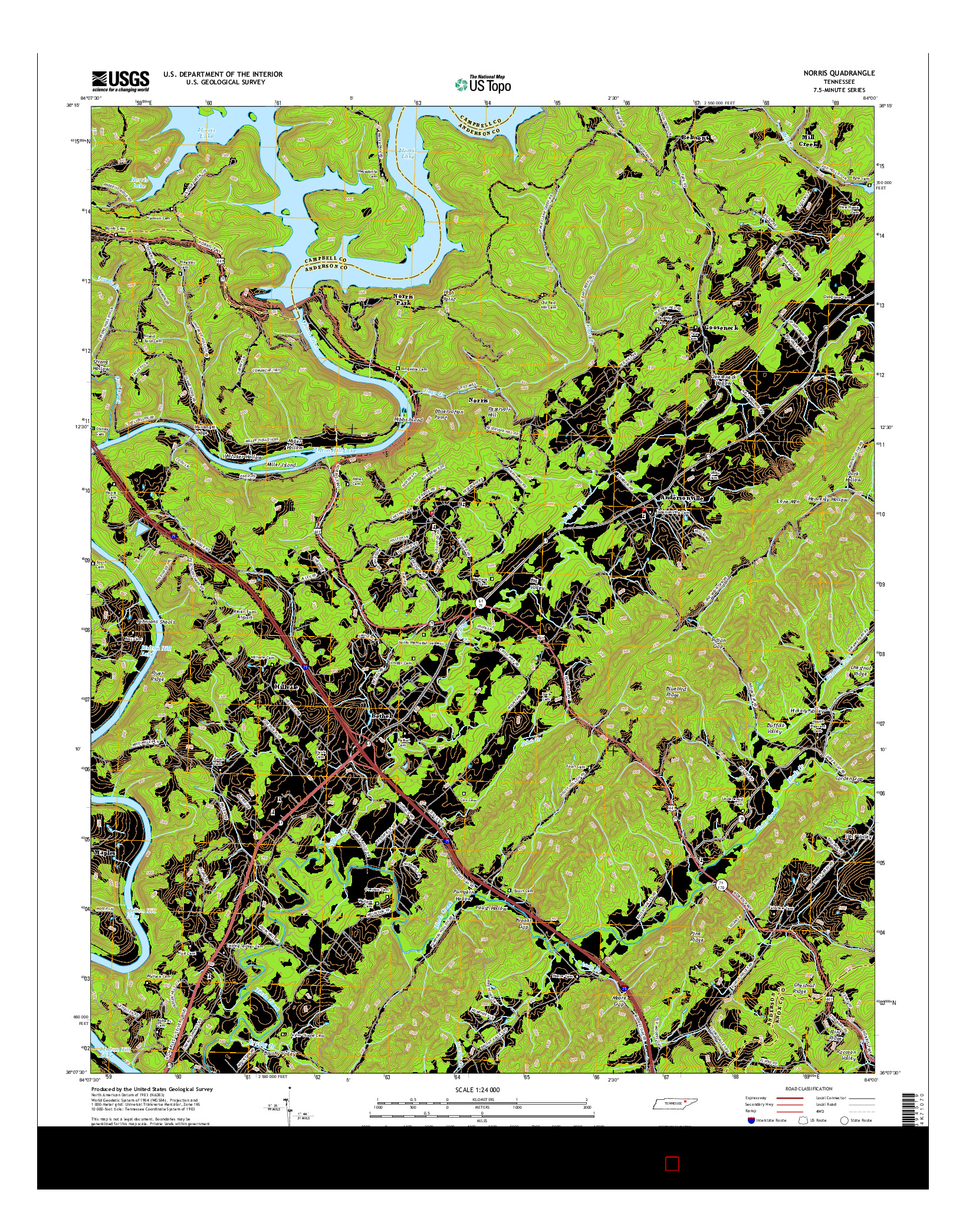 USGS US TOPO 7.5-MINUTE MAP FOR NORRIS, TN 2016