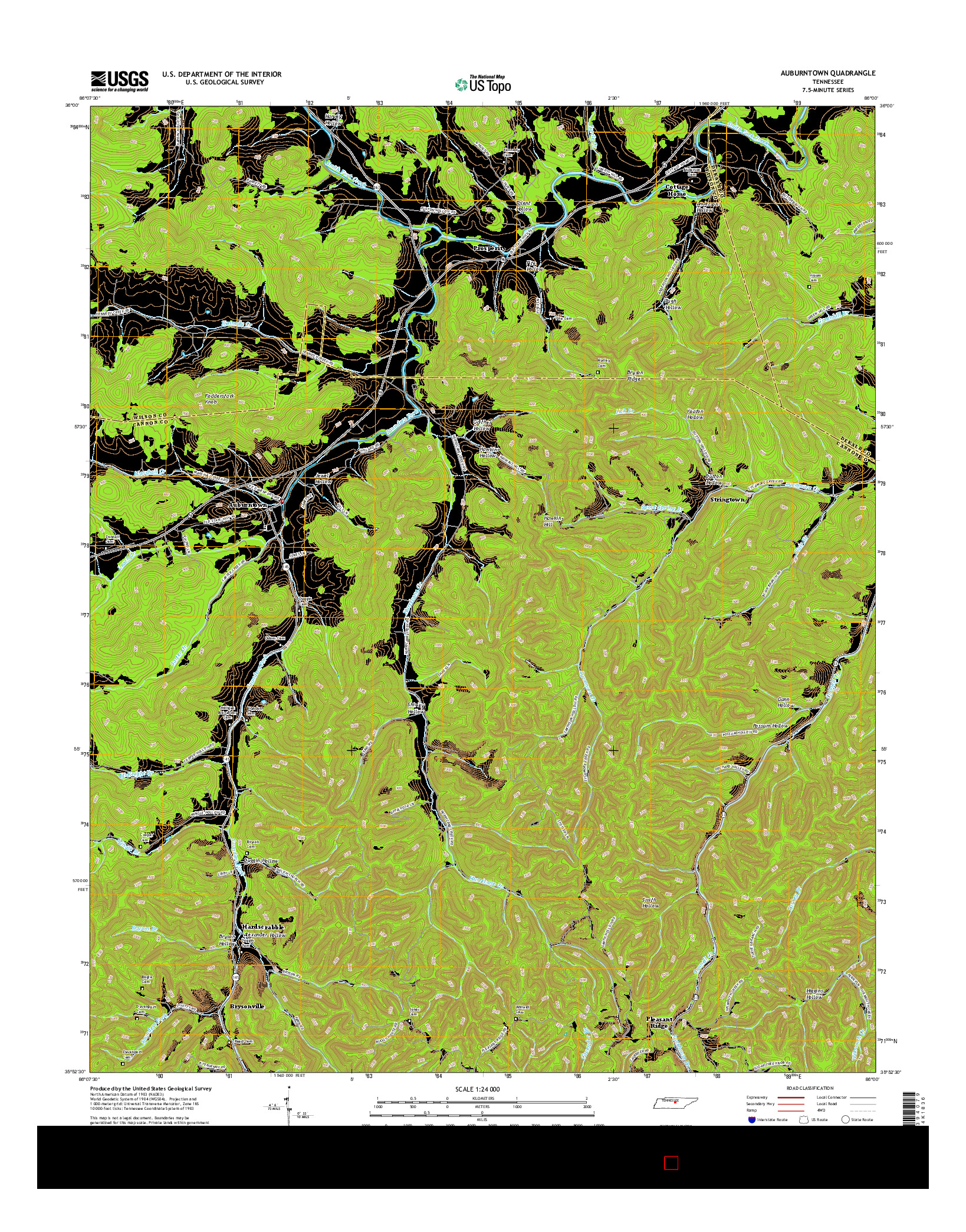 USGS US TOPO 7.5-MINUTE MAP FOR AUBURNTOWN, TN 2016