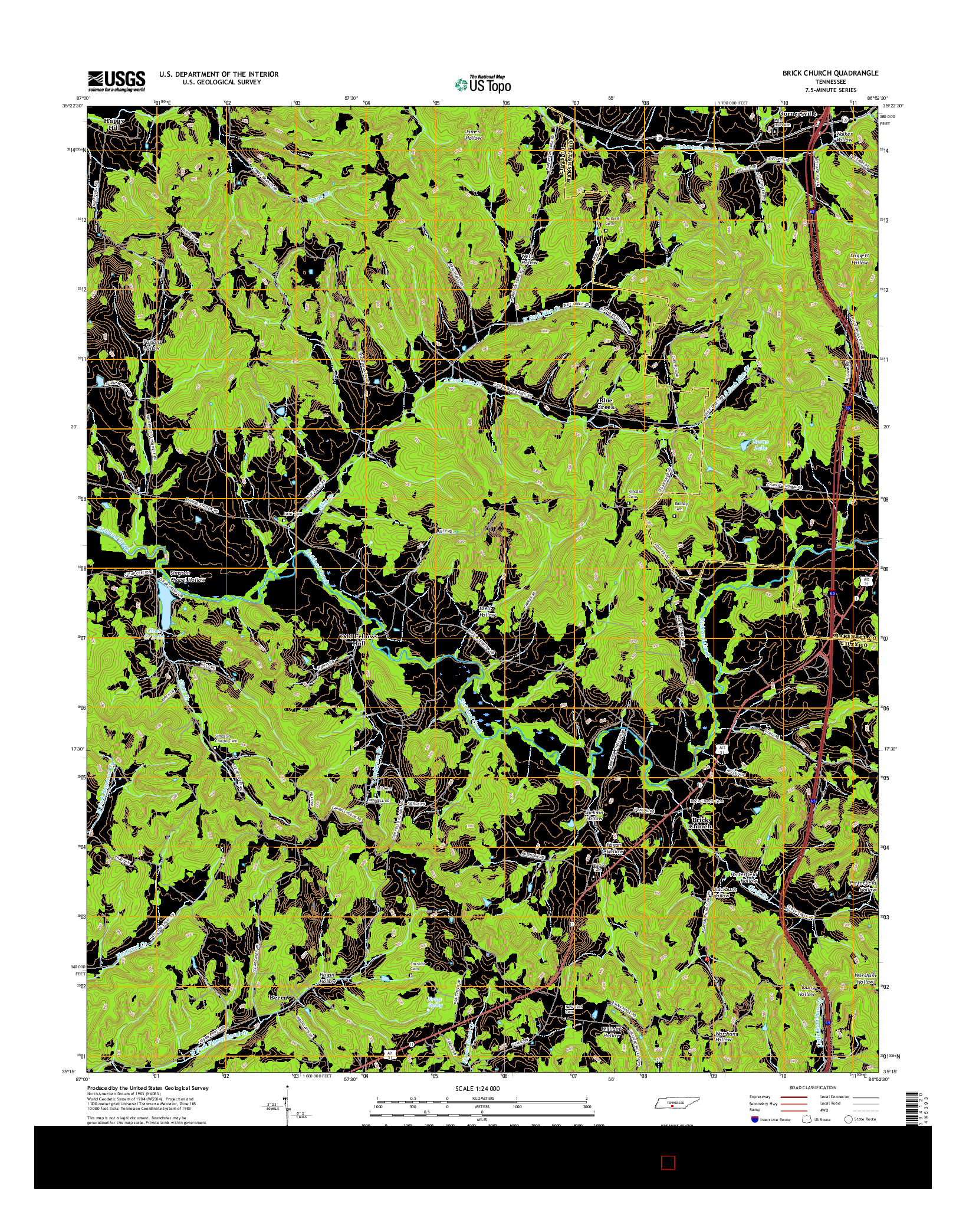 USGS US TOPO 7.5-MINUTE MAP FOR BRICK CHURCH, TN 2016