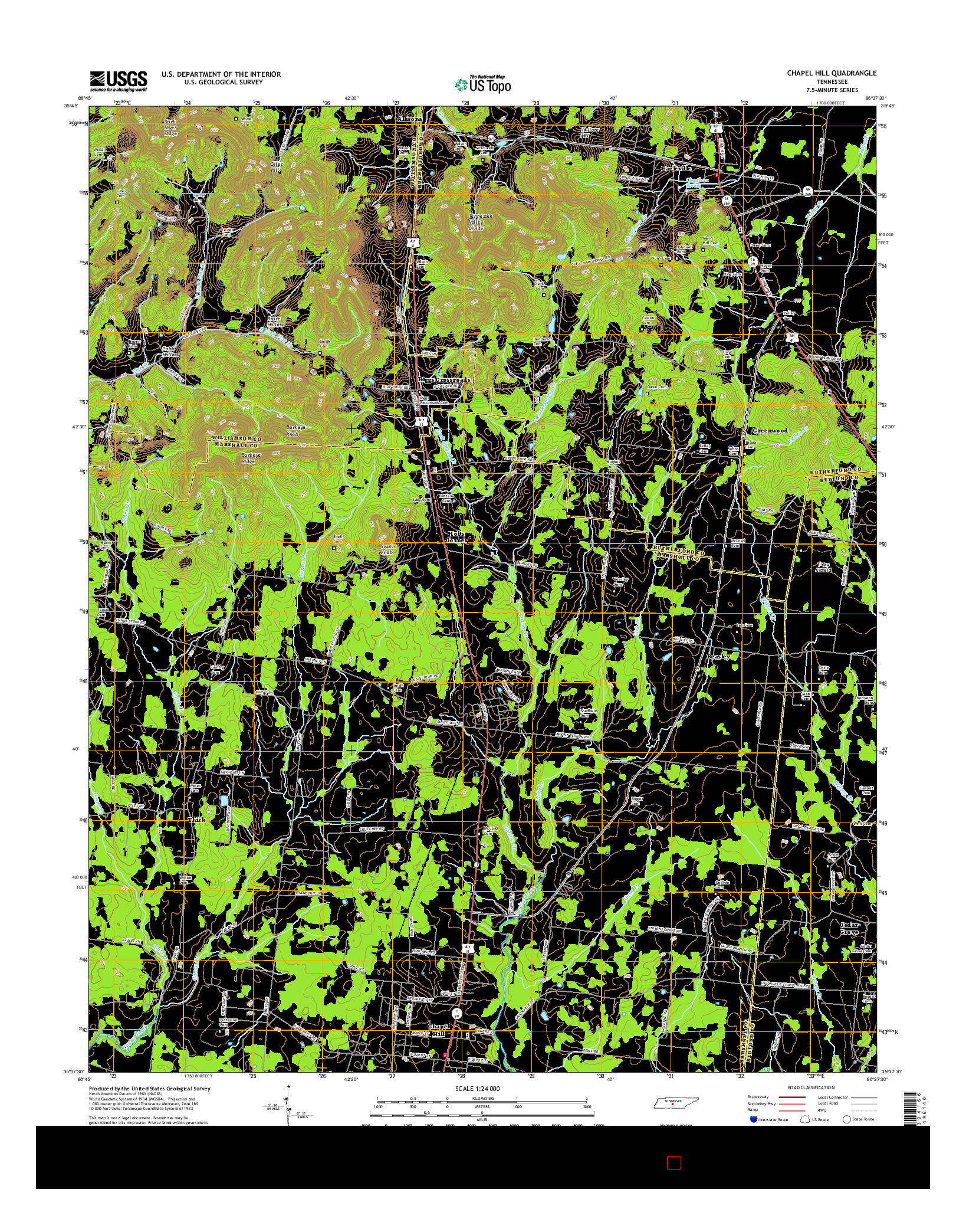 USGS US TOPO 7.5-MINUTE MAP FOR CHAPEL HILL, TN 2016