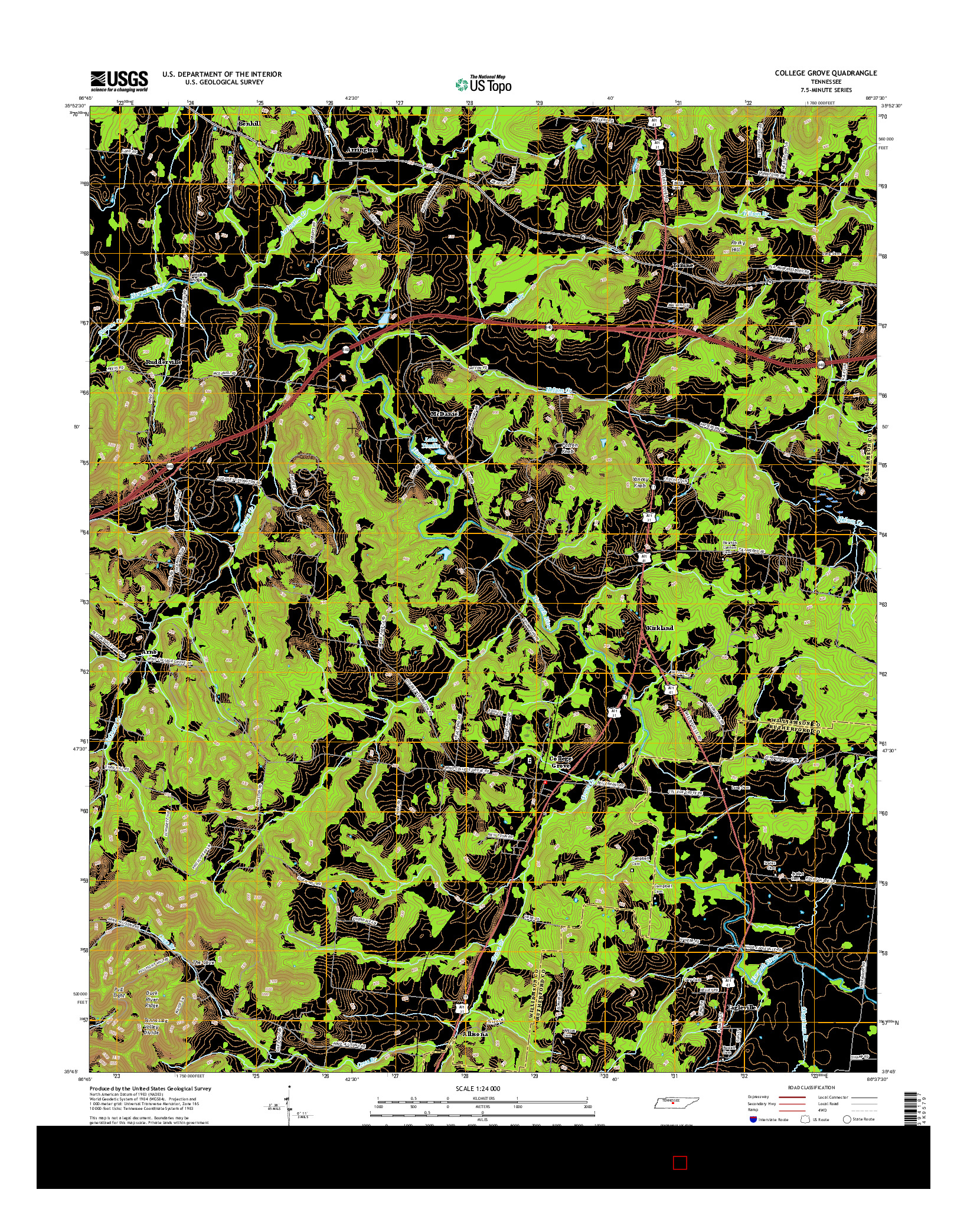 USGS US TOPO 7.5-MINUTE MAP FOR COLLEGE GROVE, TN 2016