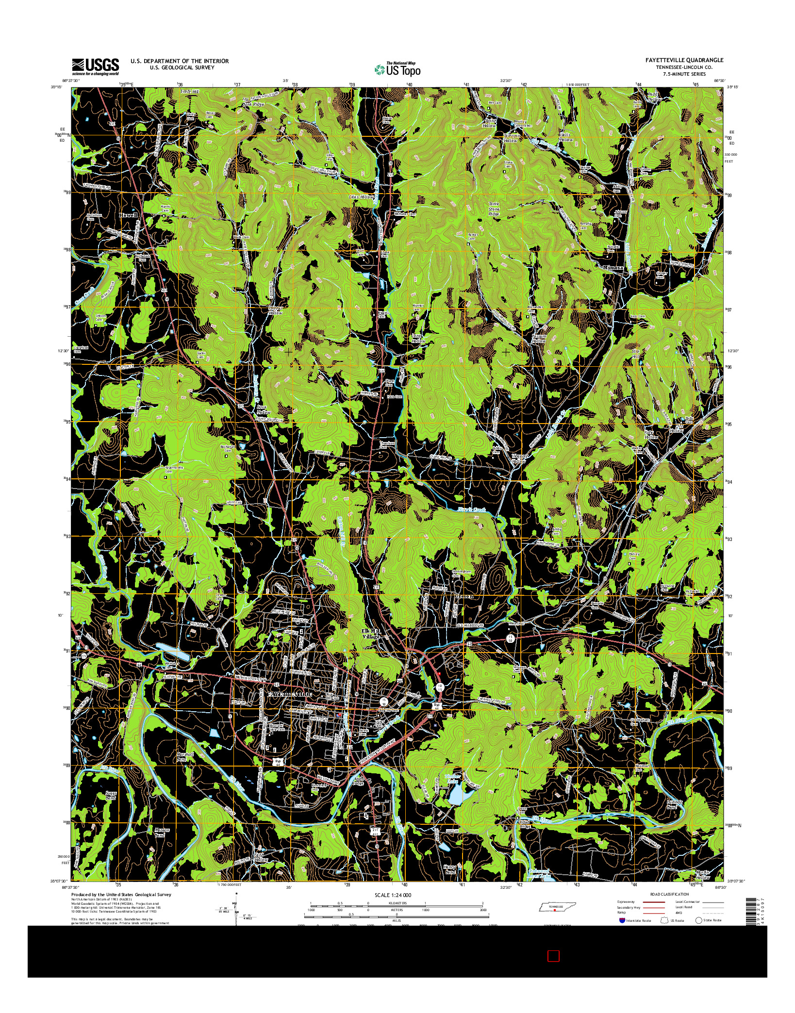 USGS US TOPO 7.5-MINUTE MAP FOR FAYETTEVILLE, TN 2016