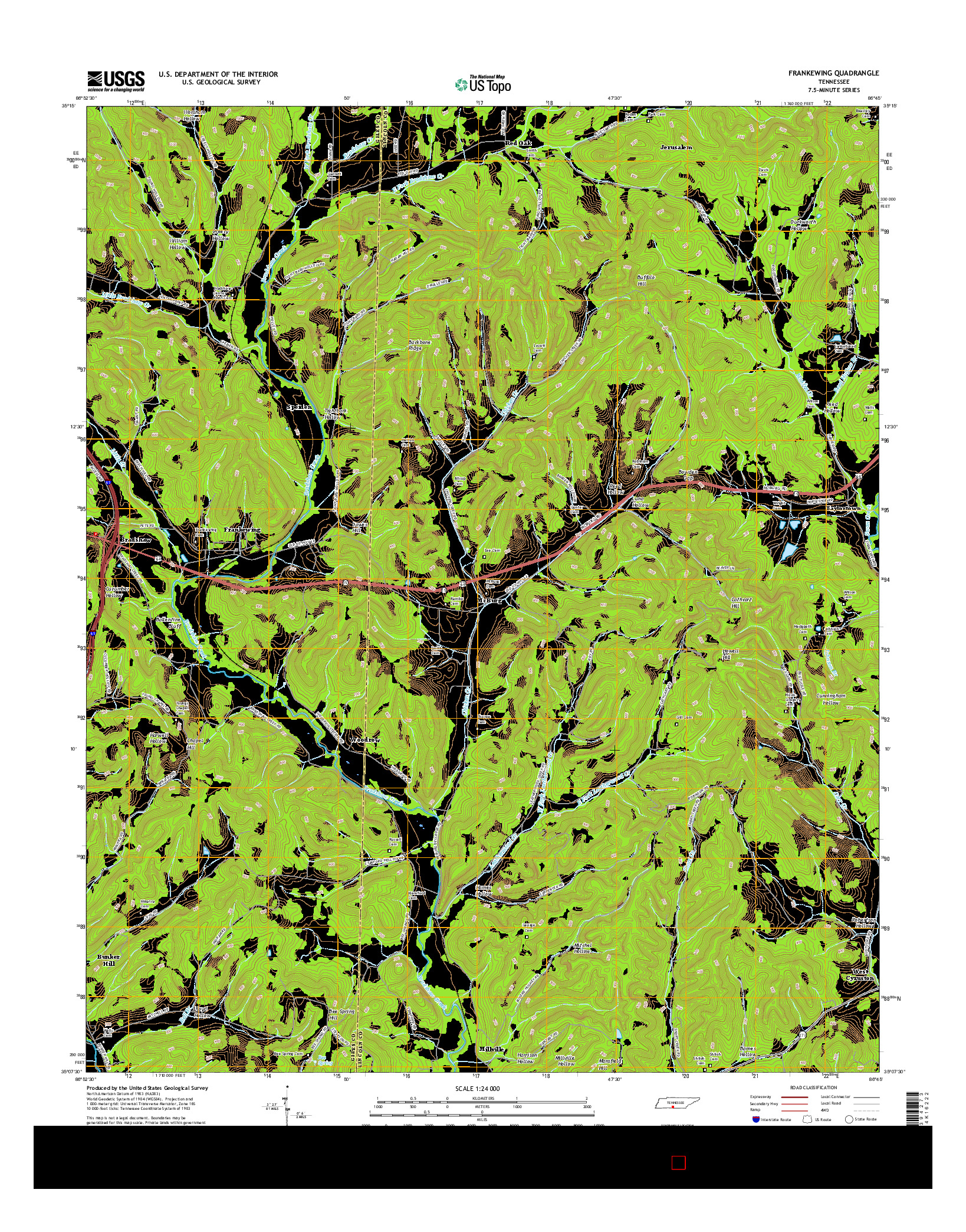 USGS US TOPO 7.5-MINUTE MAP FOR FRANKEWING, TN 2016