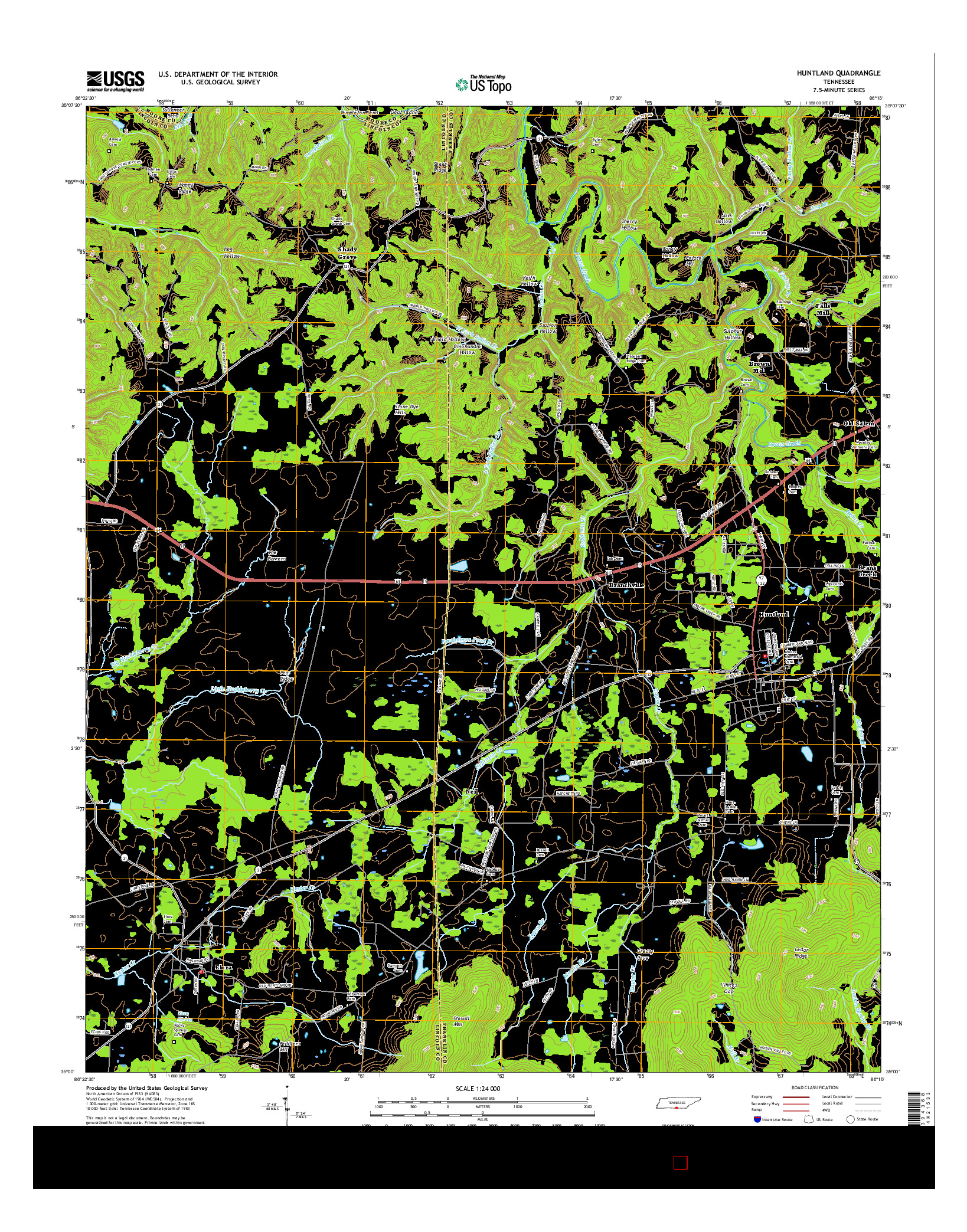 USGS US TOPO 7.5-MINUTE MAP FOR HUNTLAND, TN 2016