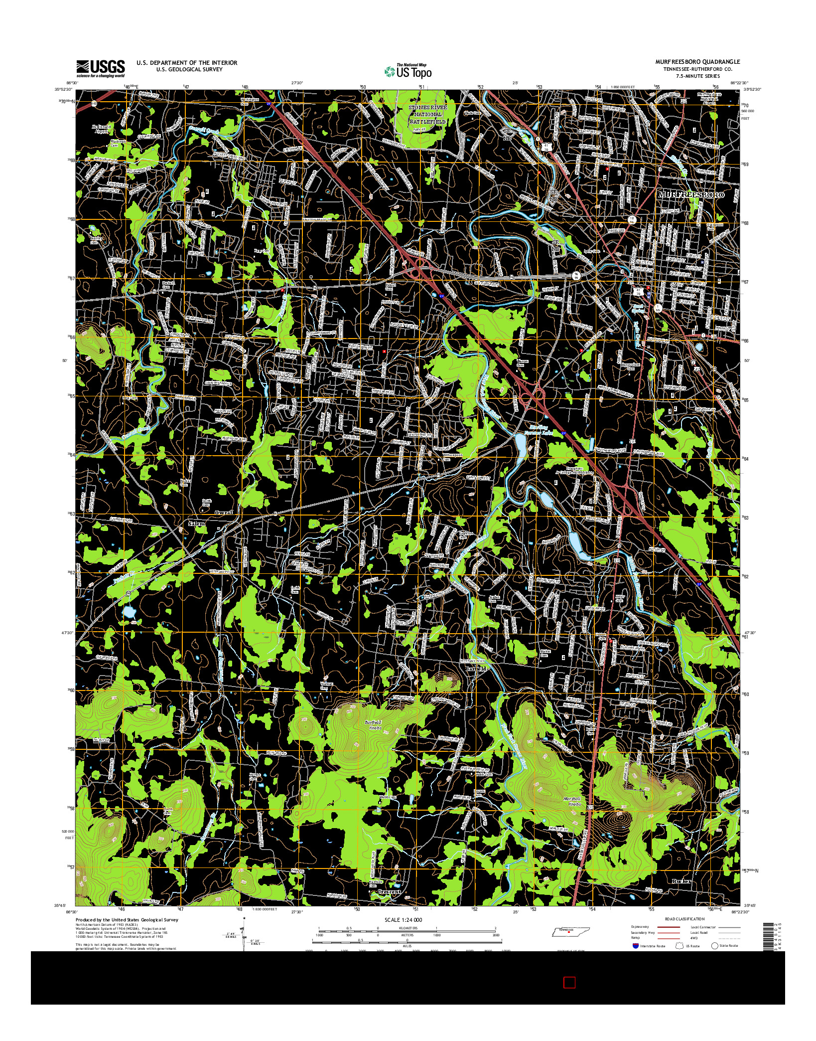 USGS US TOPO 7.5-MINUTE MAP FOR MURFREESBORO, TN 2016