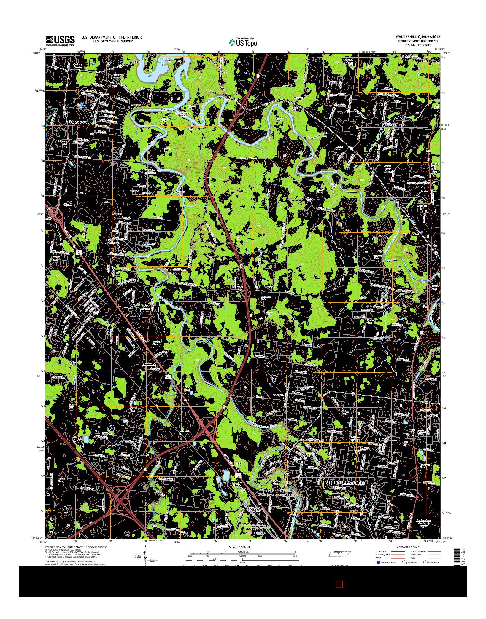 USGS US TOPO 7.5-MINUTE MAP FOR WALTERHILL, TN 2016