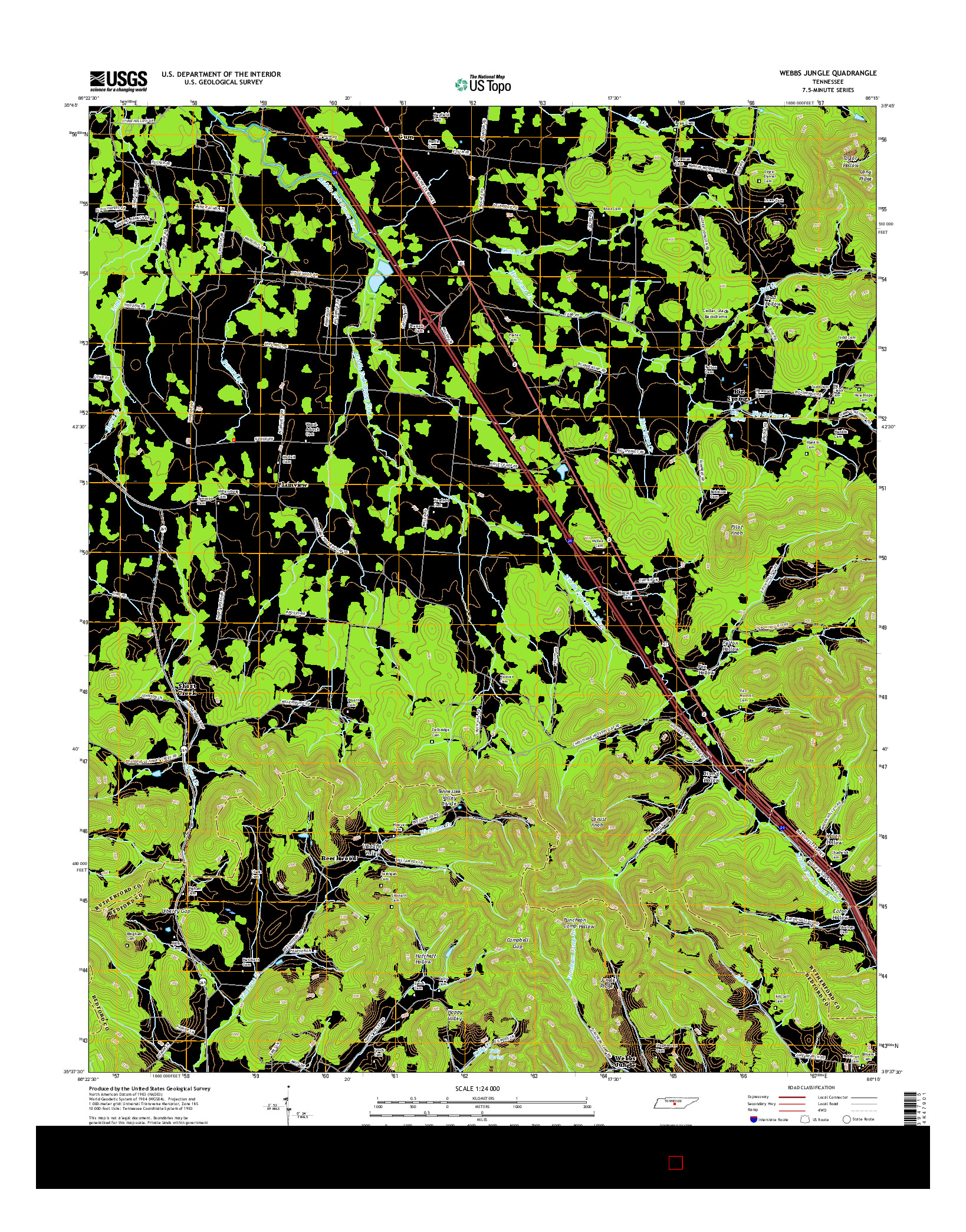 USGS US TOPO 7.5-MINUTE MAP FOR WEBBS JUNGLE, TN 2016