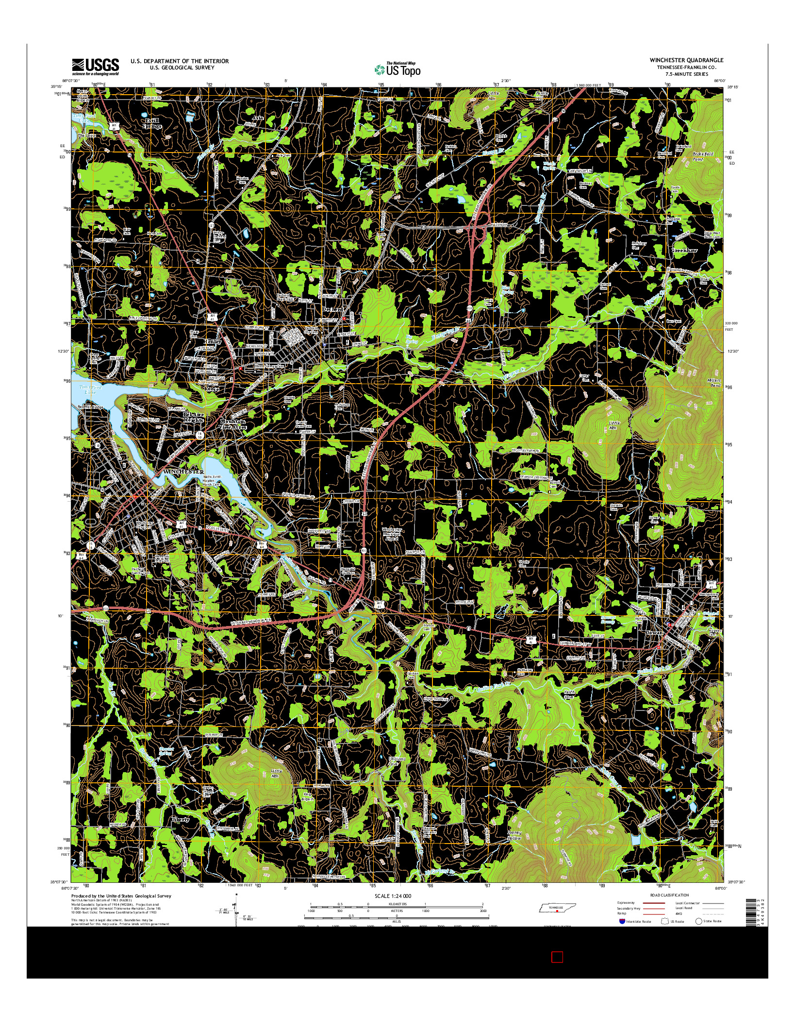 USGS US TOPO 7.5-MINUTE MAP FOR WINCHESTER, TN 2016