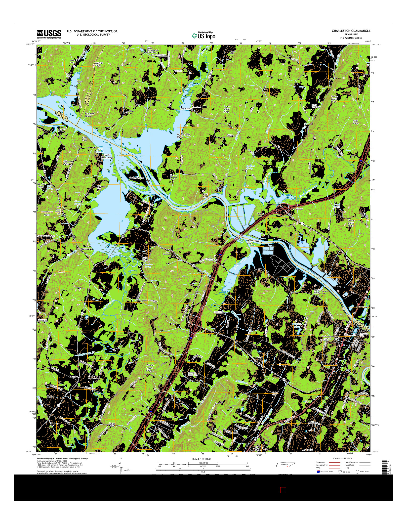USGS US TOPO 7.5-MINUTE MAP FOR CHARLESTON, TN 2016