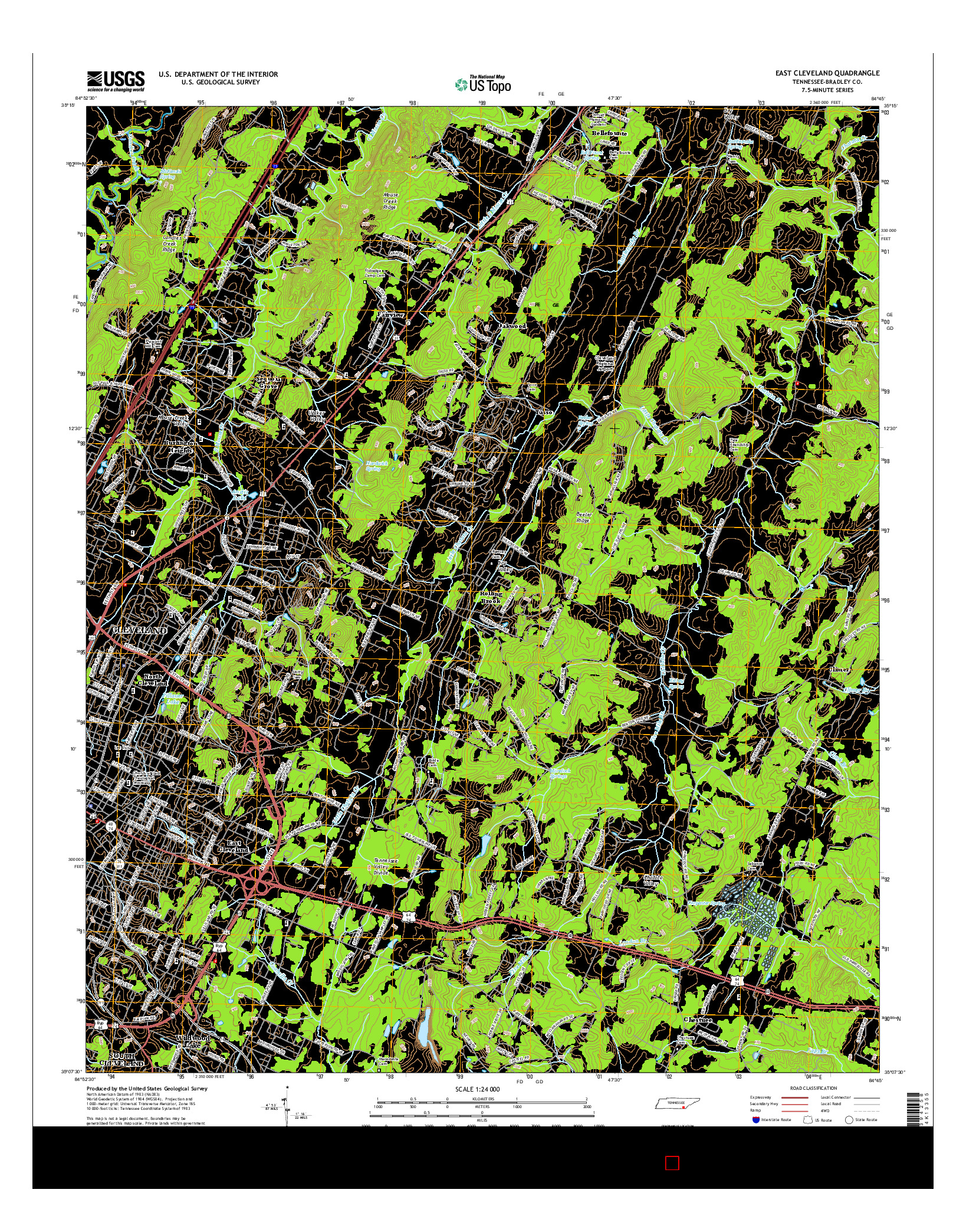 USGS US TOPO 7.5-MINUTE MAP FOR EAST CLEVELAND, TN 2016