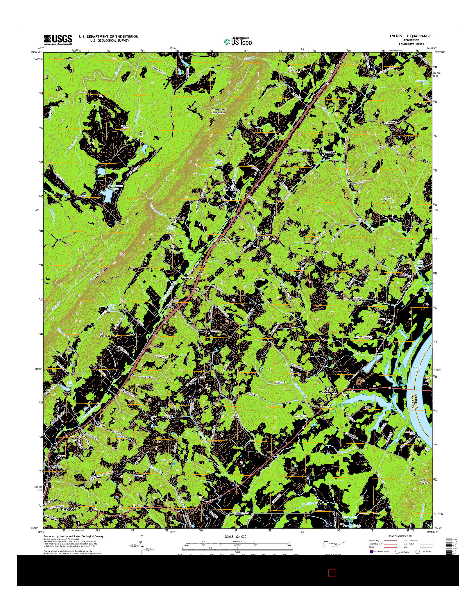 USGS US TOPO 7.5-MINUTE MAP FOR EVENSVILLE, TN 2016