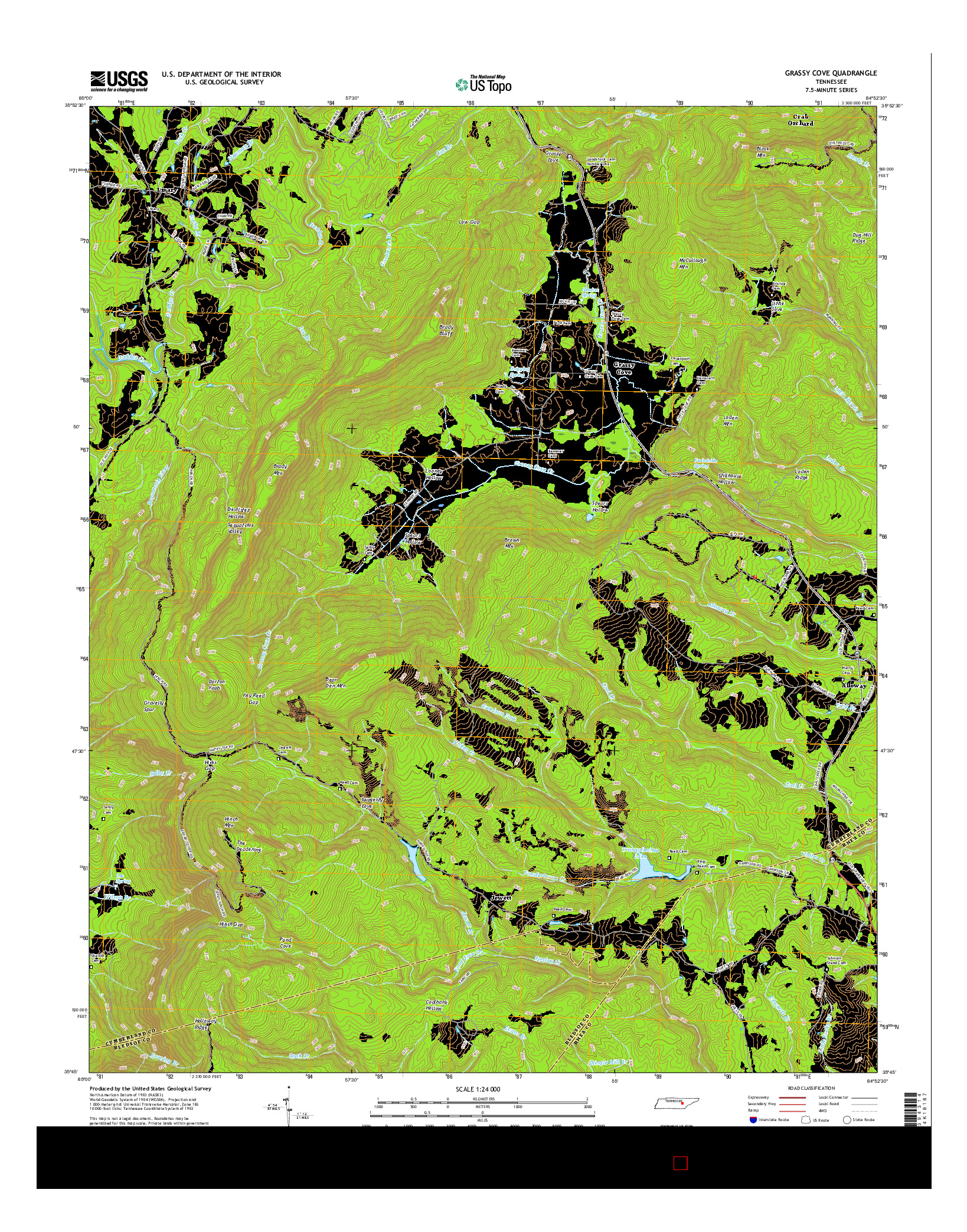 USGS US TOPO 7.5-MINUTE MAP FOR GRASSY COVE, TN 2016