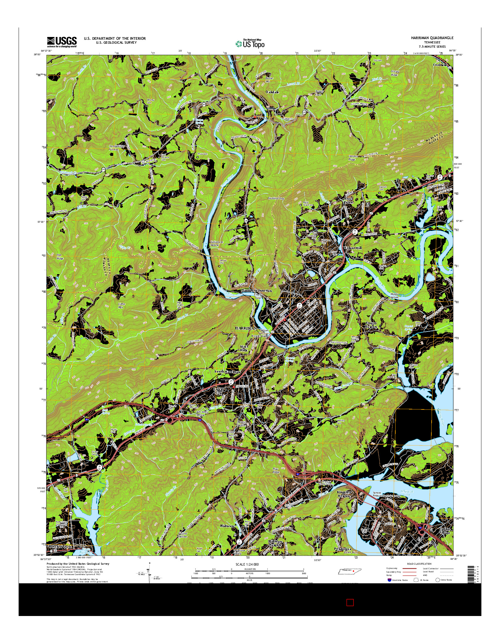 USGS US TOPO 7.5-MINUTE MAP FOR HARRIMAN, TN 2016