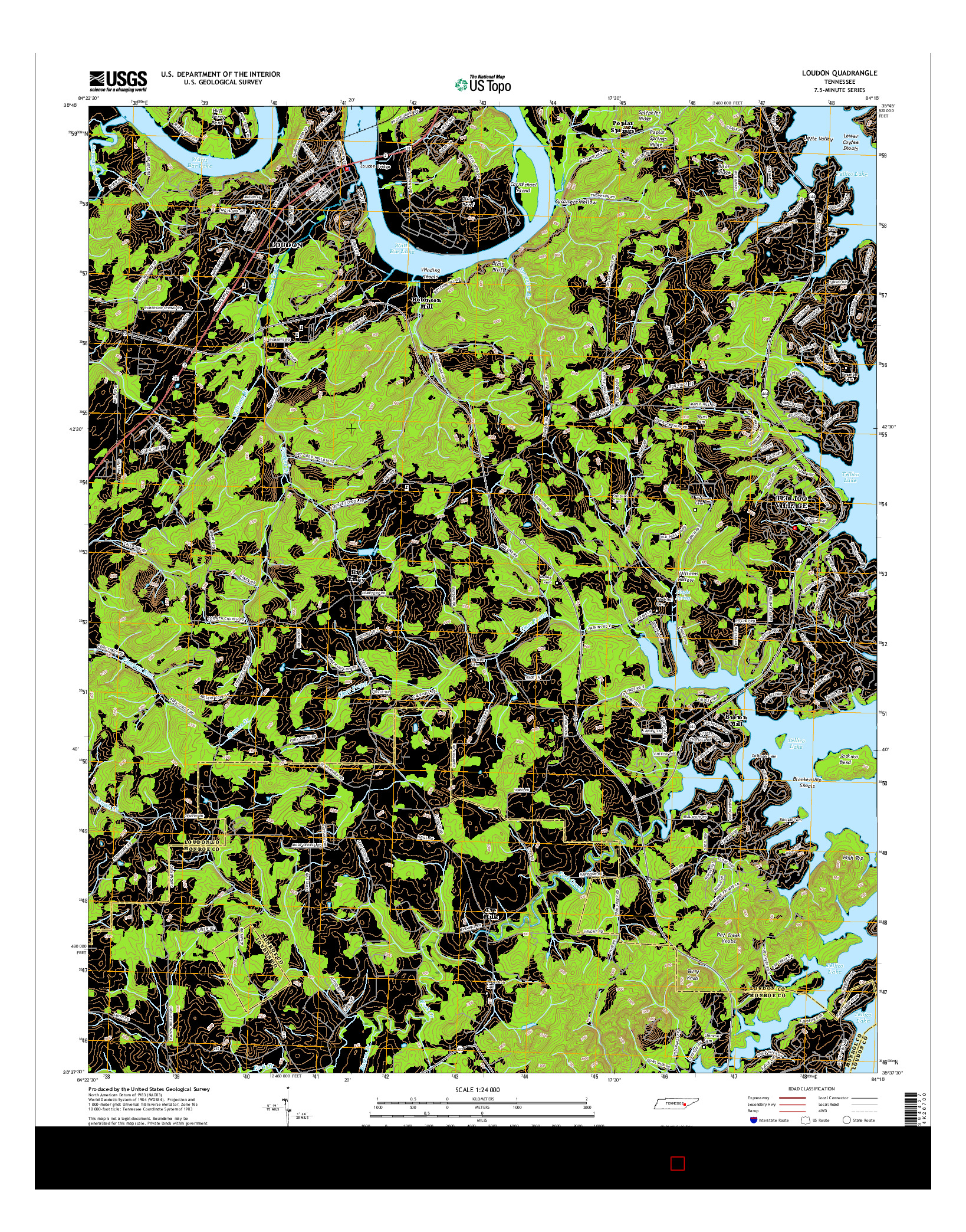 USGS US TOPO 7.5-MINUTE MAP FOR LOUDON, TN 2016