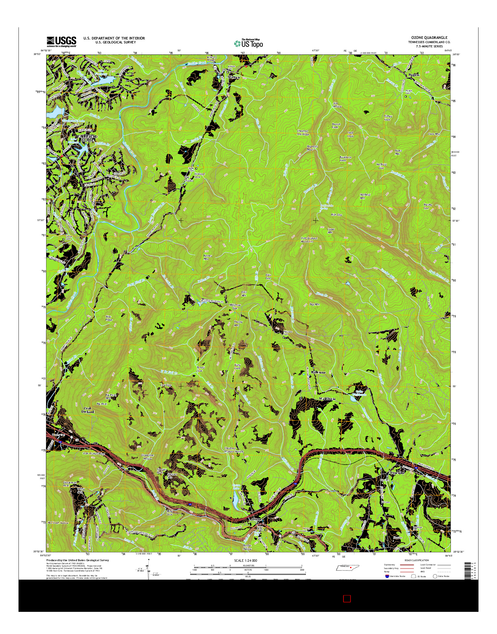 USGS US TOPO 7.5-MINUTE MAP FOR OZONE, TN 2016