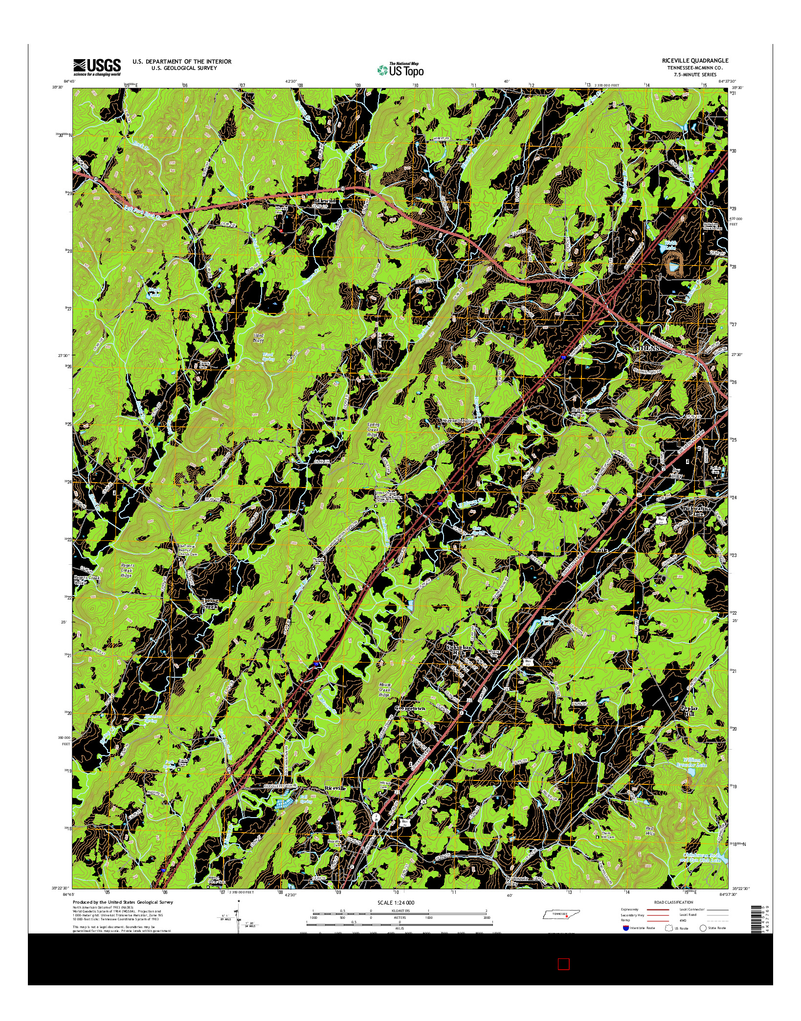 USGS US TOPO 7.5-MINUTE MAP FOR RICEVILLE, TN 2016