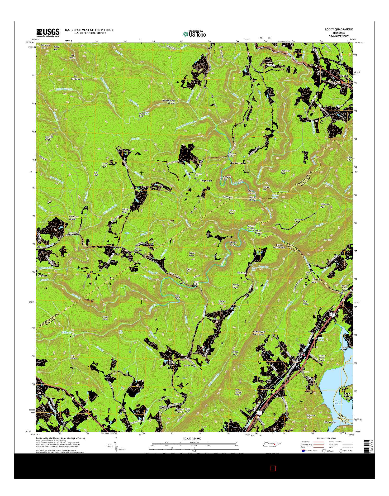 USGS US TOPO 7.5-MINUTE MAP FOR RODDY, TN 2016