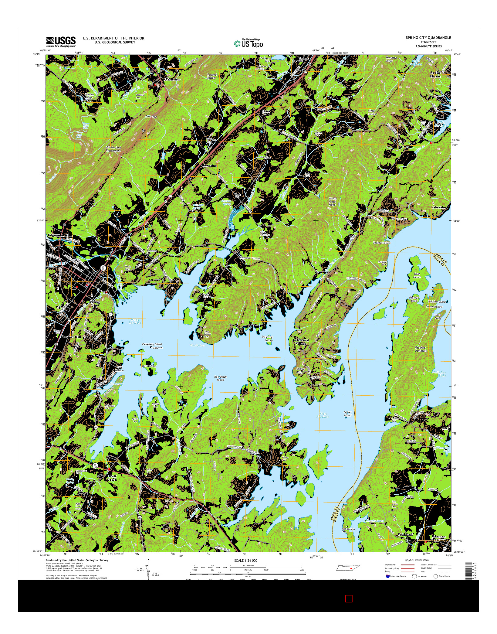 USGS US TOPO 7.5-MINUTE MAP FOR SPRING CITY, TN 2016