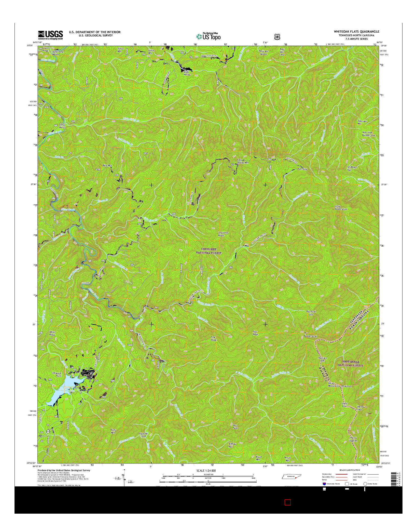 USGS US TOPO 7.5-MINUTE MAP FOR WHITEOAK FLATS, TN-NC 2016
