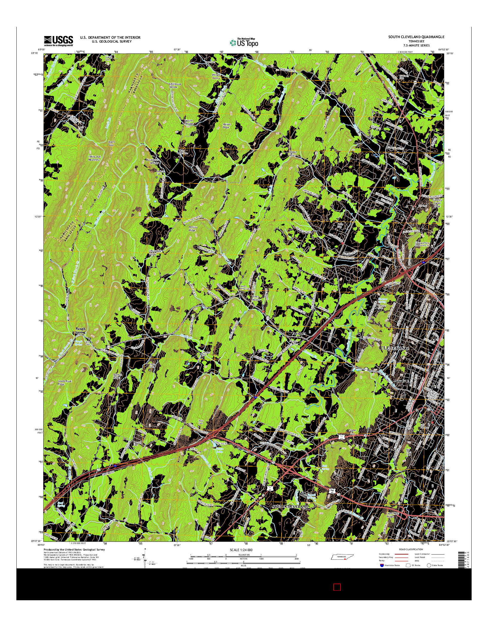 USGS US TOPO 7.5-MINUTE MAP FOR SOUTH CLEVELAND, TN 2016