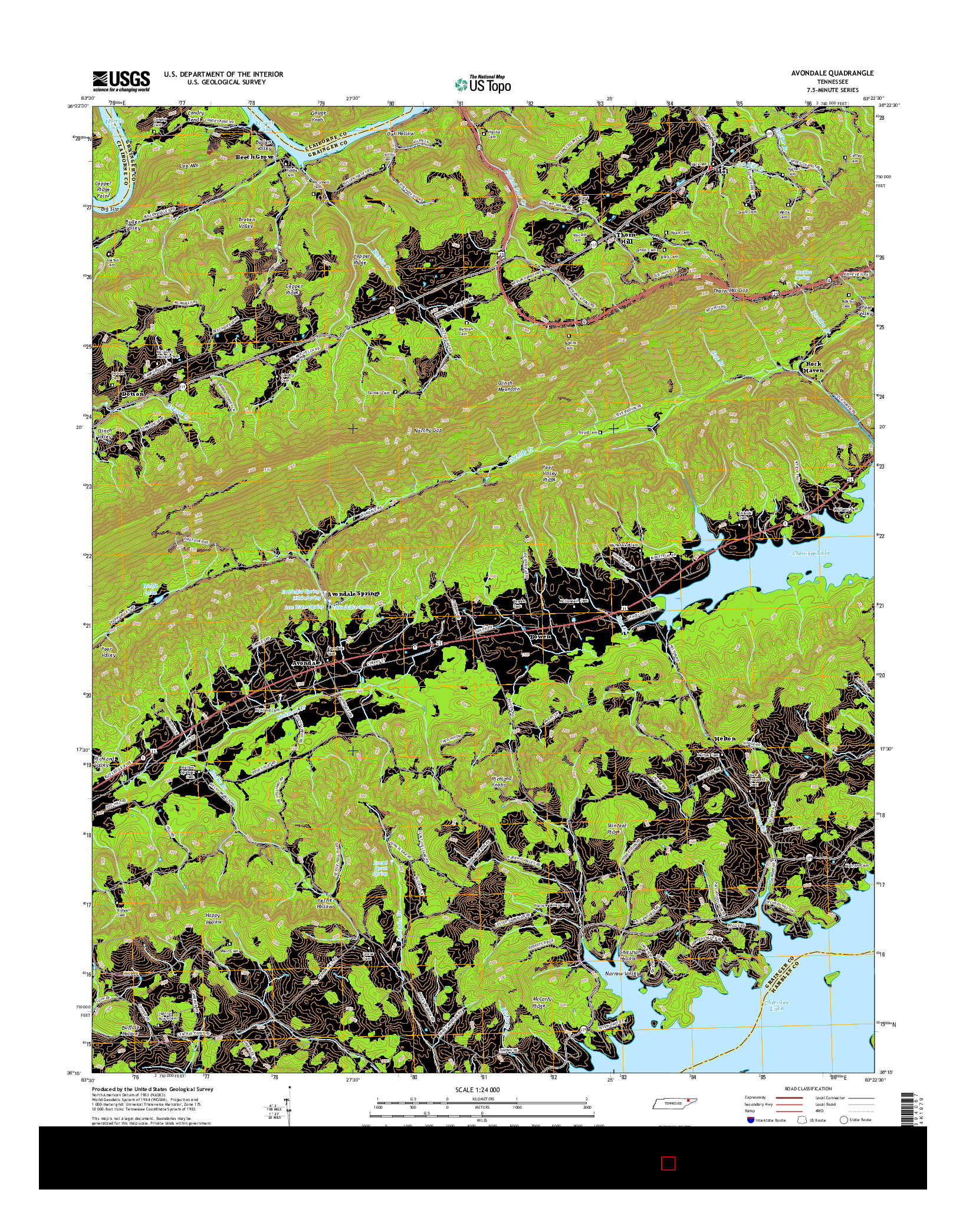 USGS US TOPO 7.5-MINUTE MAP FOR AVONDALE, TN 2016