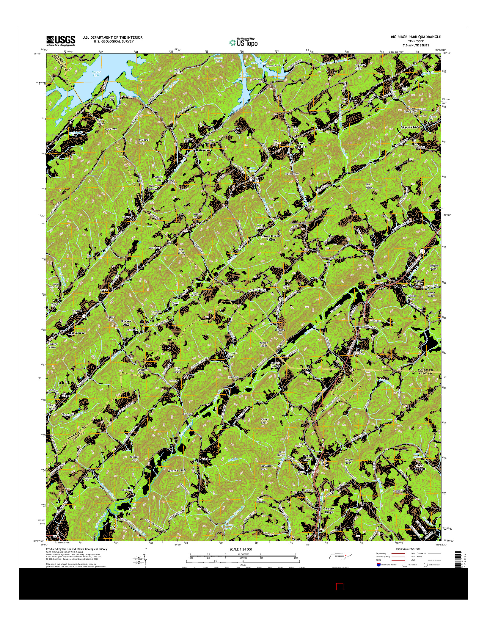 USGS US TOPO 7.5-MINUTE MAP FOR BIG RIDGE PARK, TN 2016