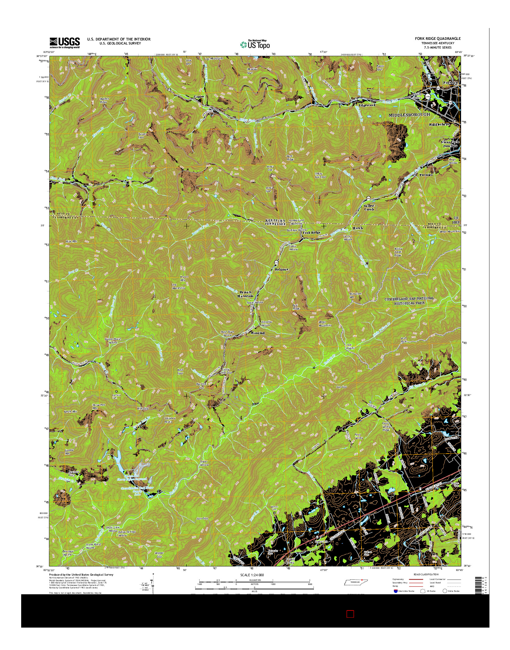 USGS US TOPO 7.5-MINUTE MAP FOR FORK RIDGE, TN-KY 2016