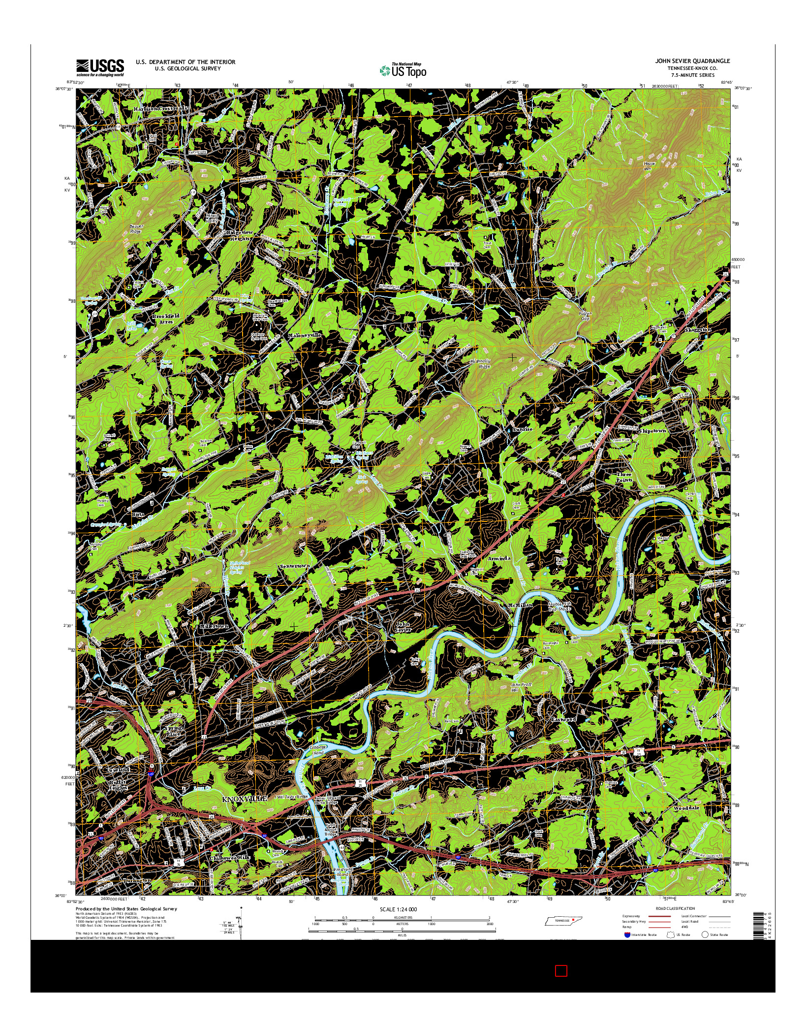 USGS US TOPO 7.5-MINUTE MAP FOR JOHN SEVIER, TN 2016