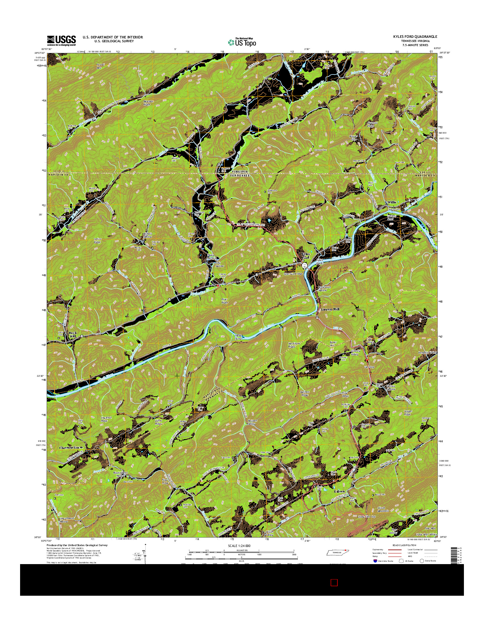 USGS US TOPO 7.5-MINUTE MAP FOR KYLES FORD, TN-VA 2016