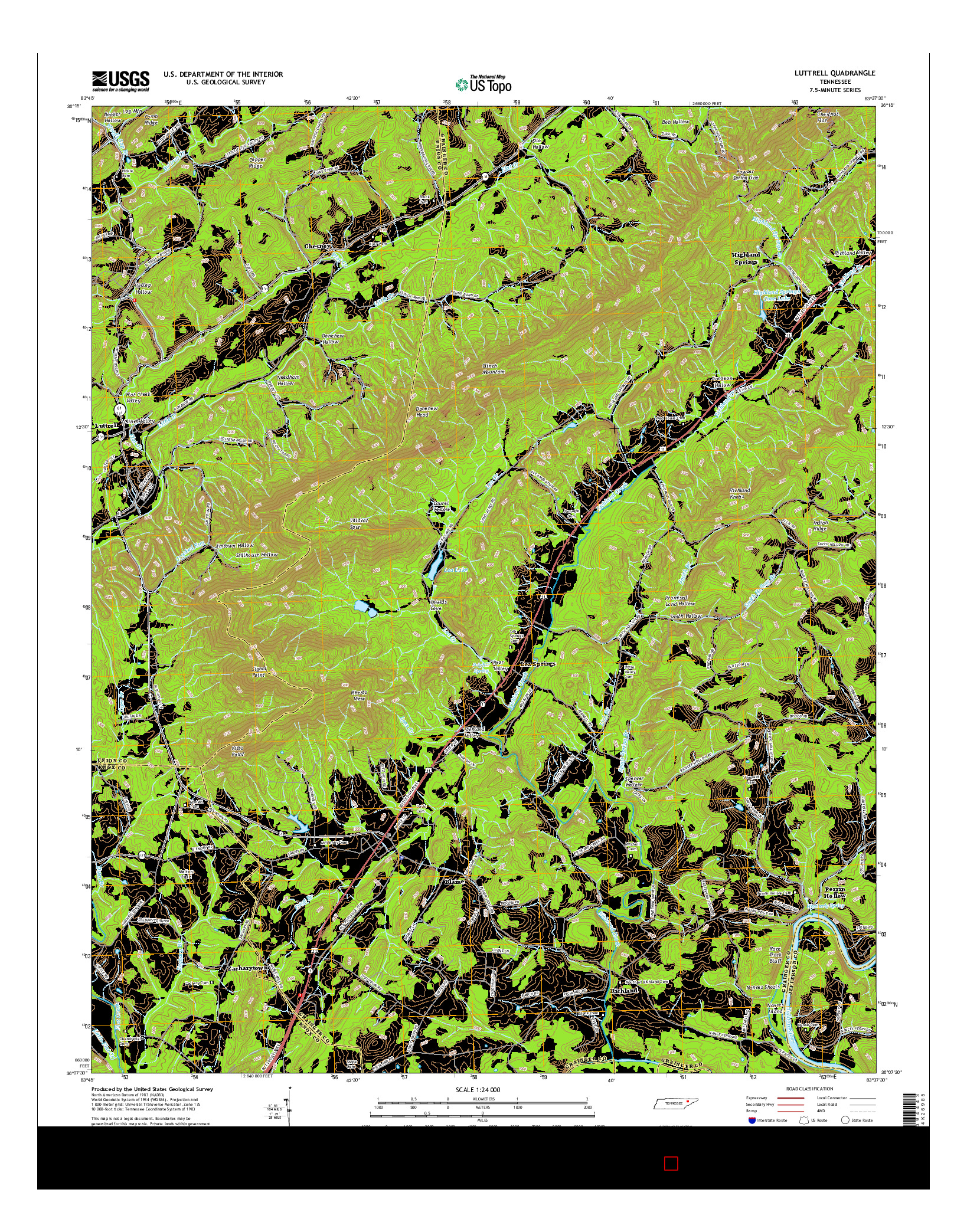 USGS US TOPO 7.5-MINUTE MAP FOR LUTTRELL, TN 2016