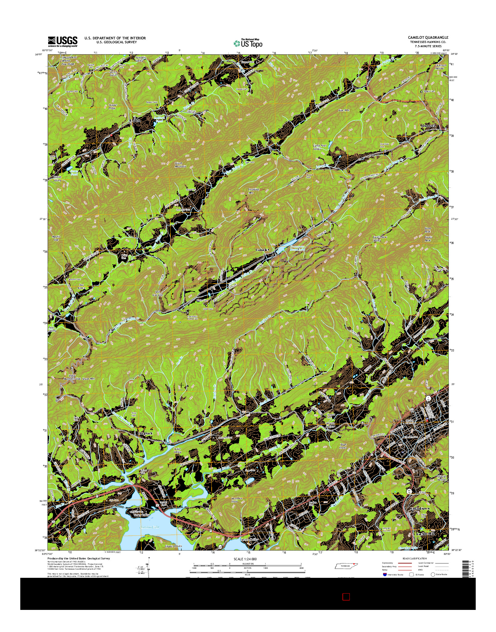 USGS US TOPO 7.5-MINUTE MAP FOR CAMELOT, TN 2016