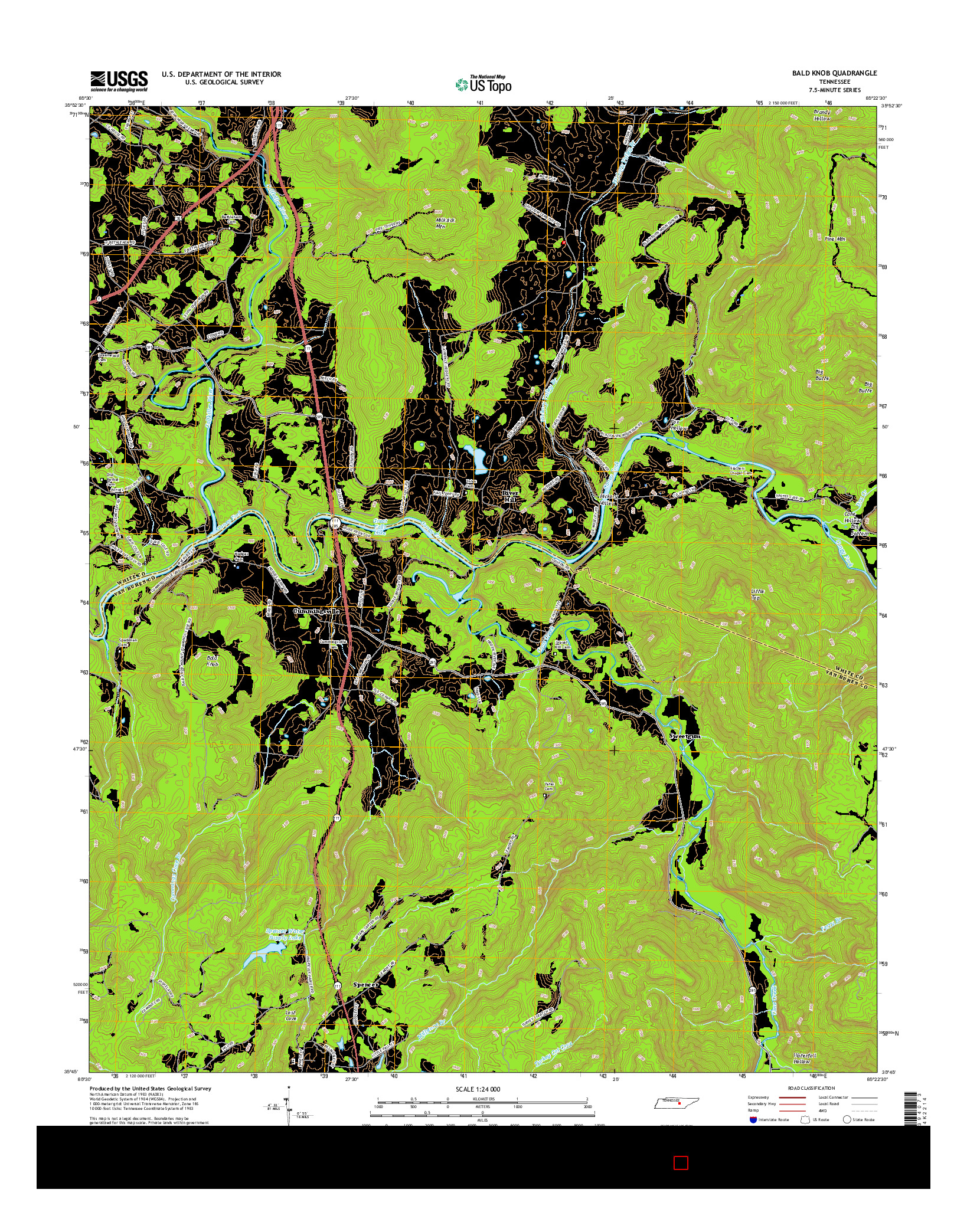 USGS US TOPO 7.5-MINUTE MAP FOR BALD KNOB, TN 2016