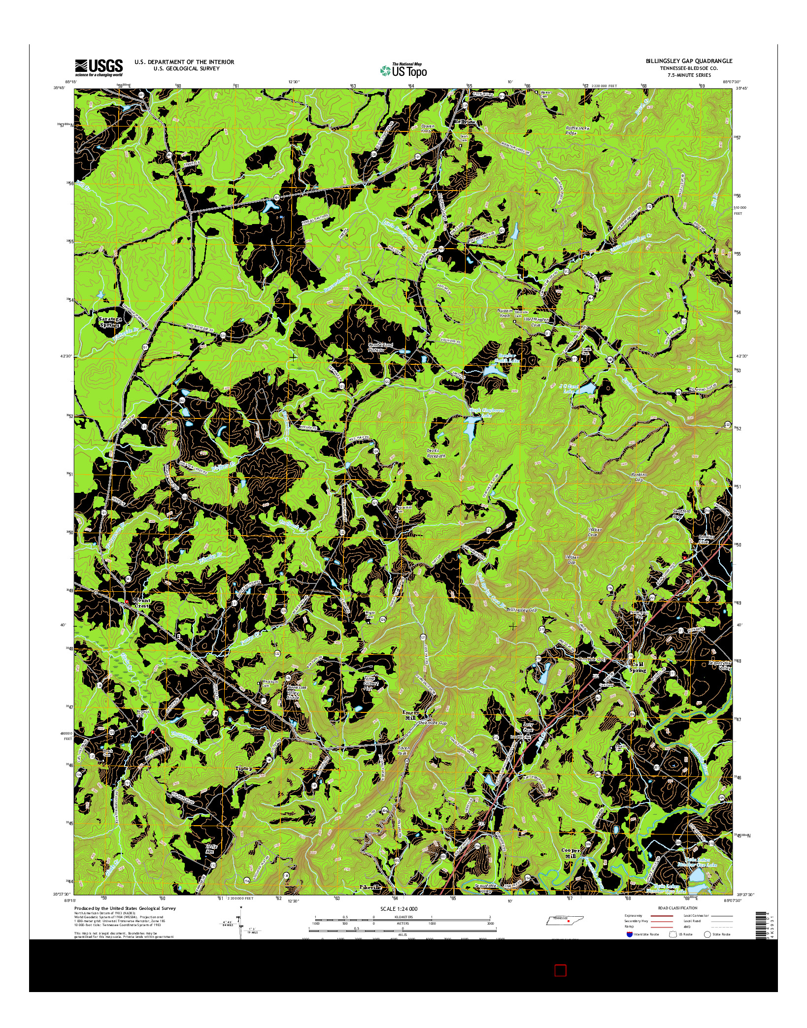 USGS US TOPO 7.5-MINUTE MAP FOR BILLINGSLEY GAP, TN 2016