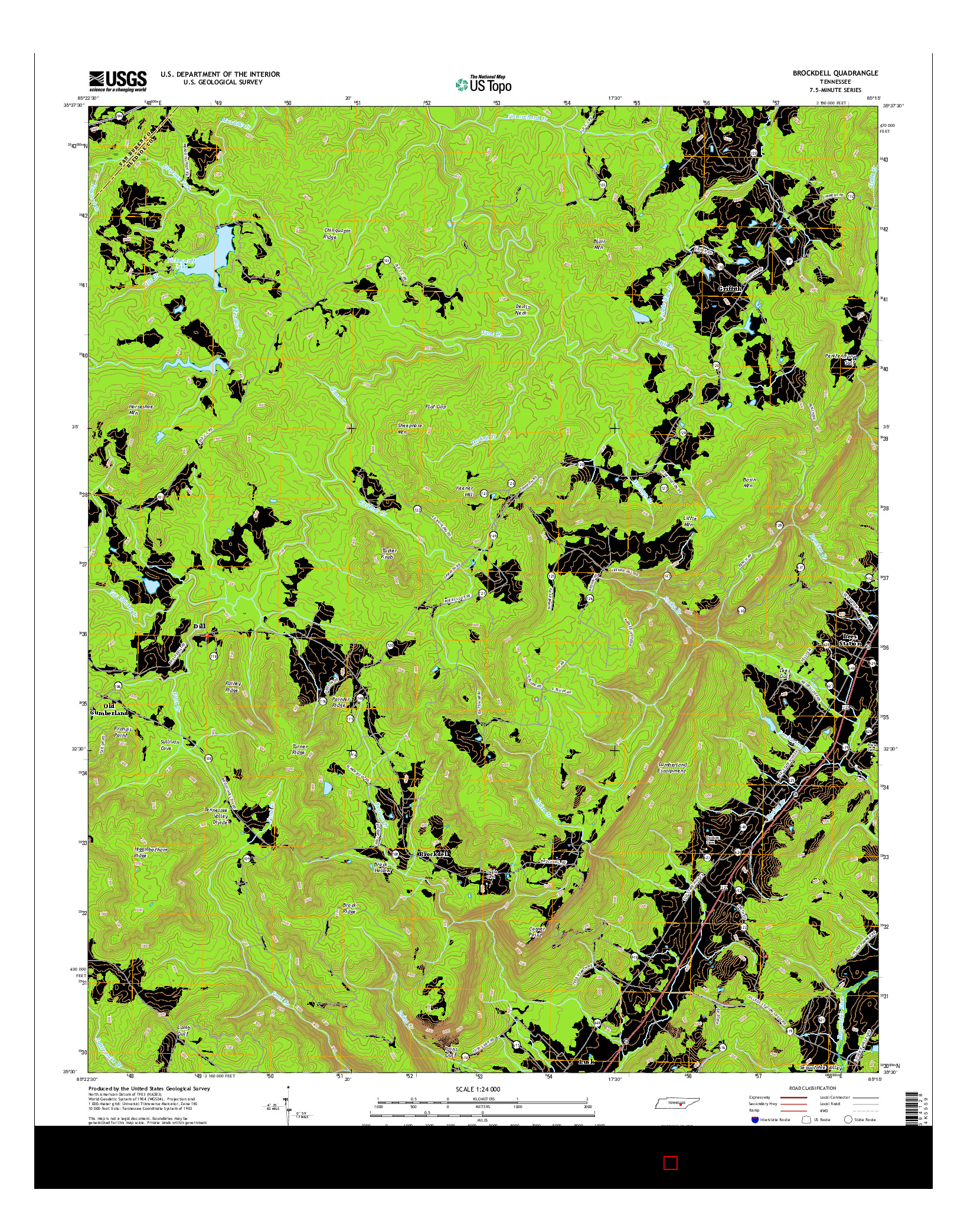 USGS US TOPO 7.5-MINUTE MAP FOR BROCKDELL, TN 2016