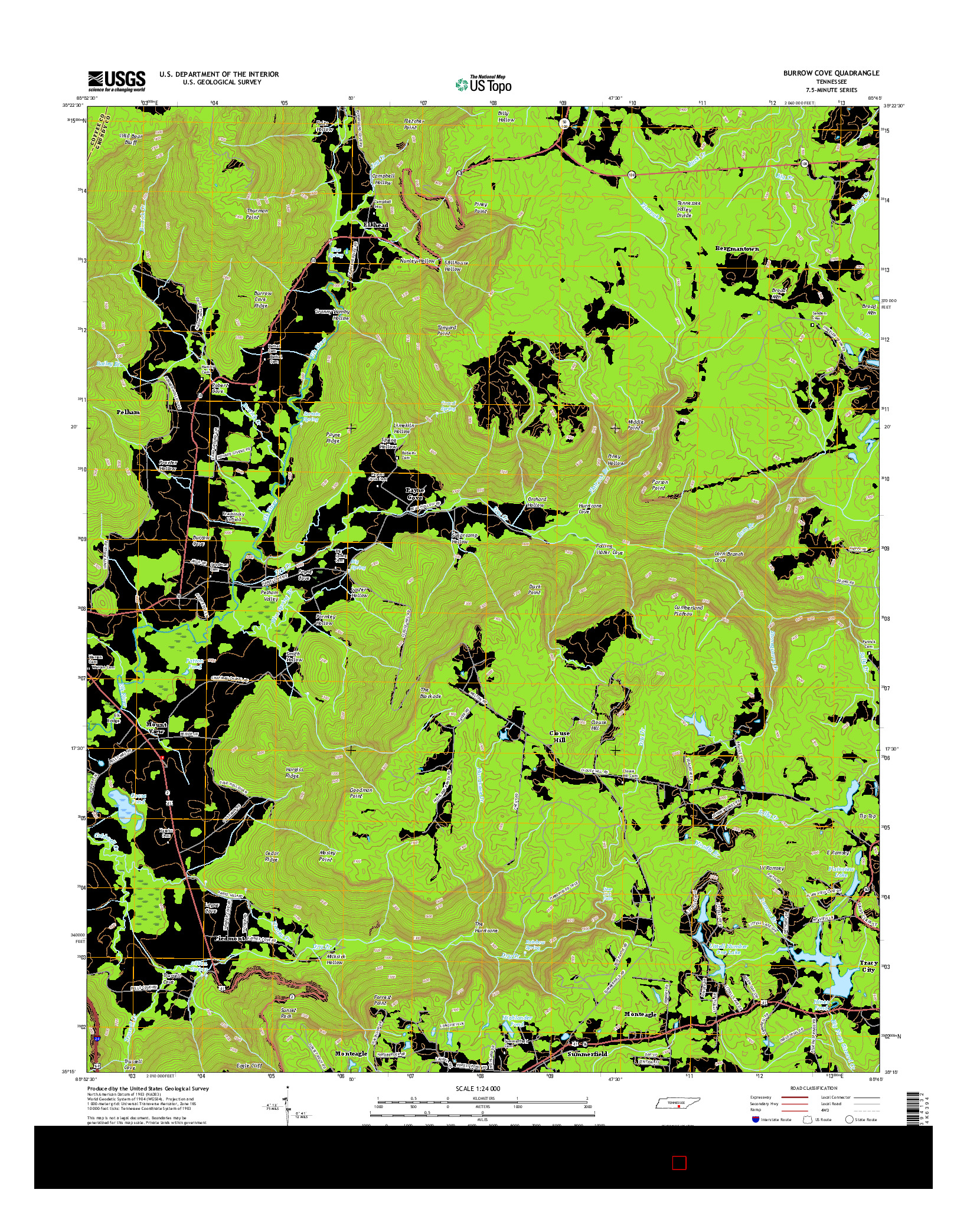 USGS US TOPO 7.5-MINUTE MAP FOR BURROW COVE, TN 2016