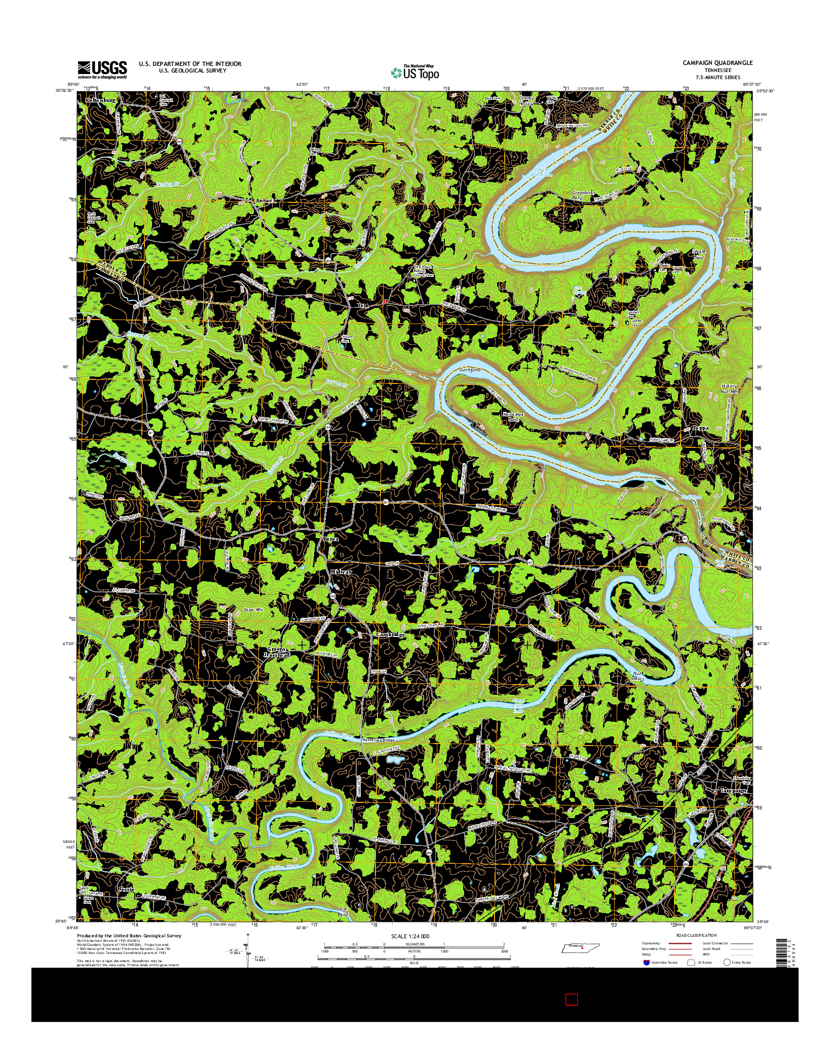 USGS US TOPO 7.5-MINUTE MAP FOR CAMPAIGN, TN 2016