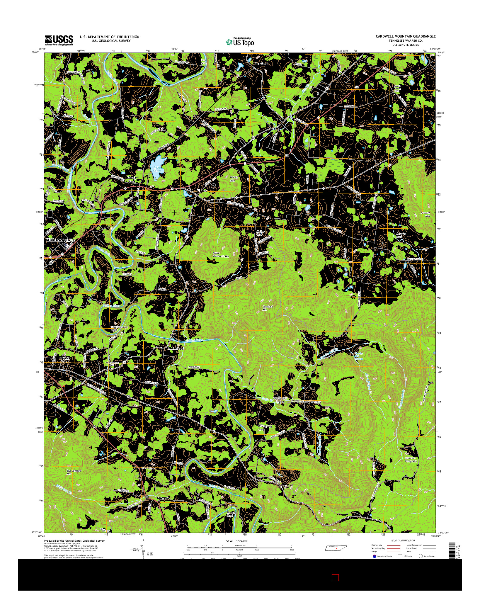 USGS US TOPO 7.5-MINUTE MAP FOR CARDWELL MOUNTAIN, TN 2016