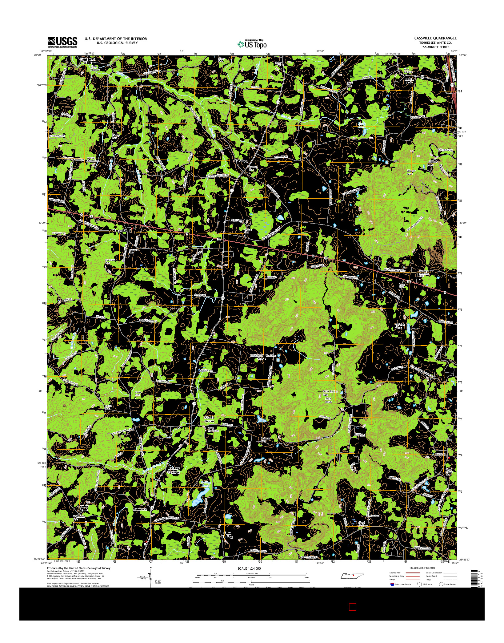 USGS US TOPO 7.5-MINUTE MAP FOR CASSVILLE, TN 2016