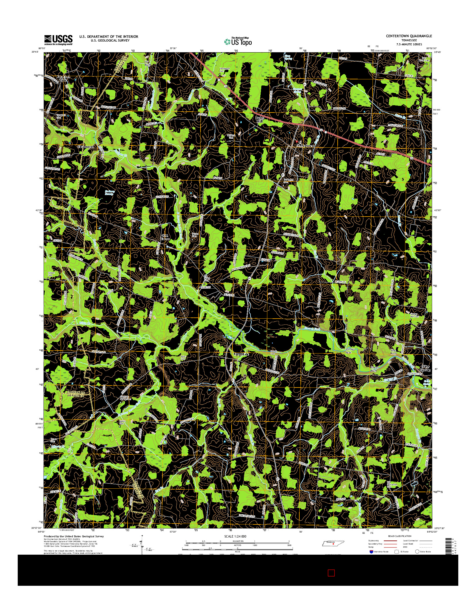 USGS US TOPO 7.5-MINUTE MAP FOR CENTERTOWN, TN 2016