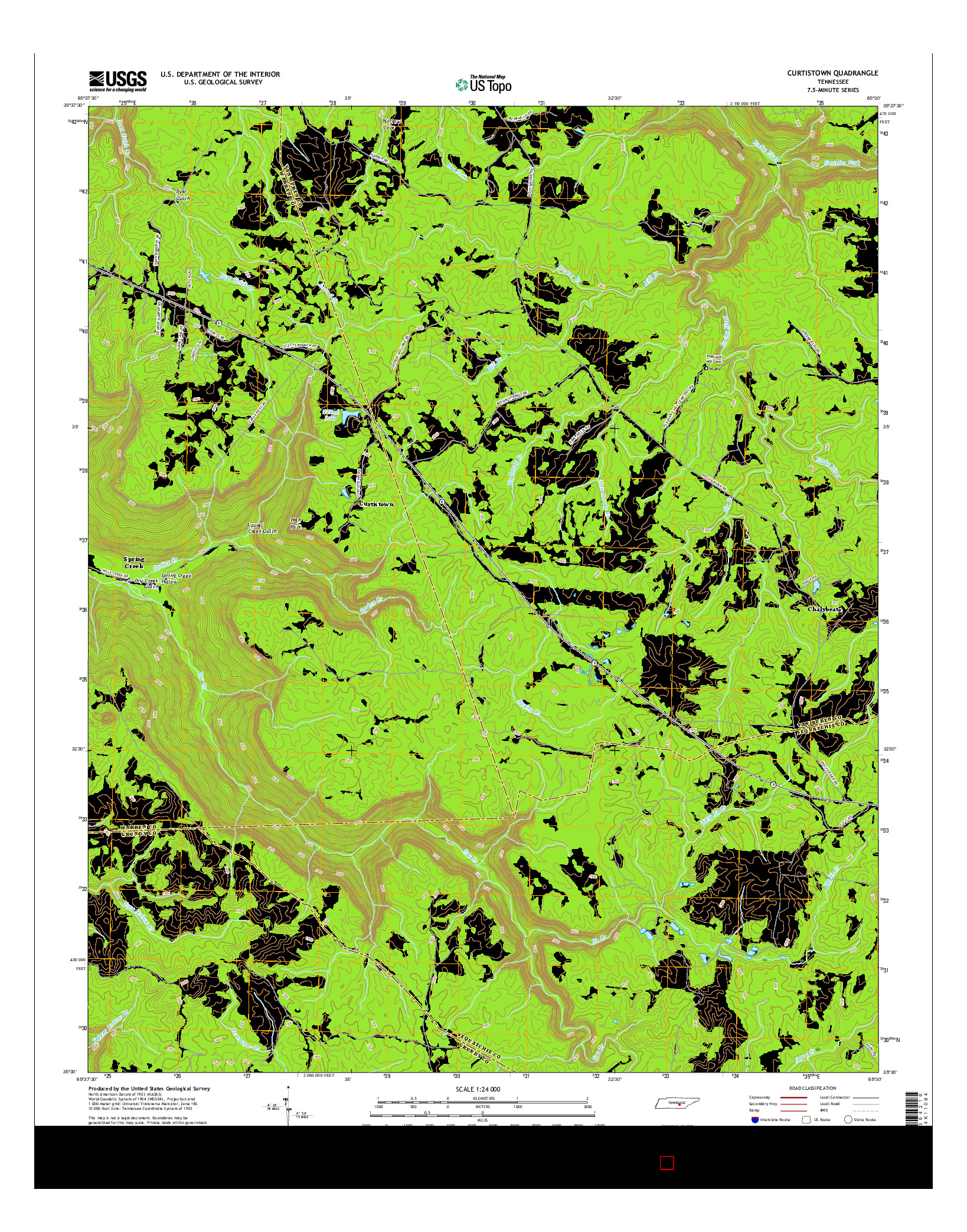USGS US TOPO 7.5-MINUTE MAP FOR CURTISTOWN, TN 2016