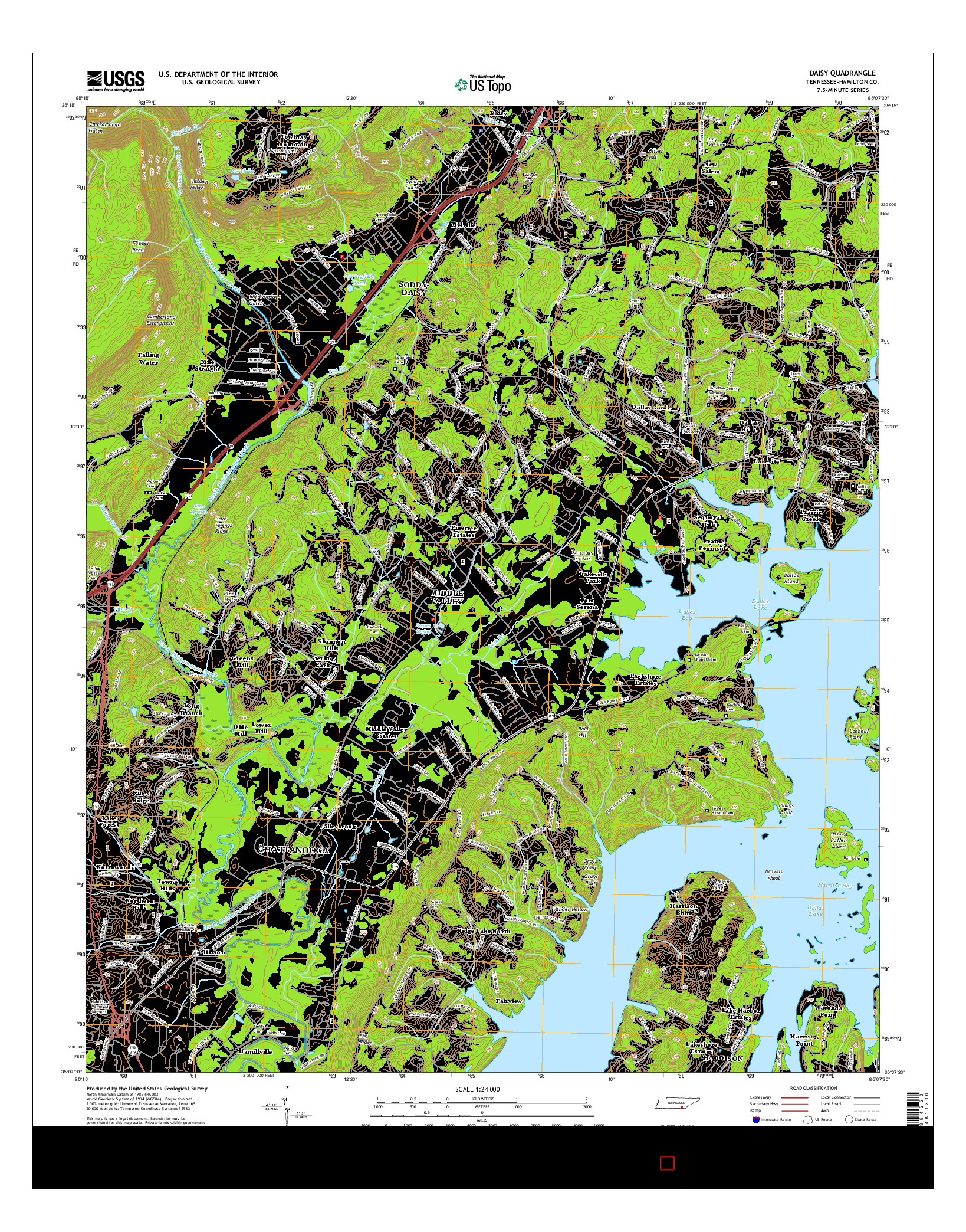 USGS US TOPO 7.5-MINUTE MAP FOR DAISY, TN 2016