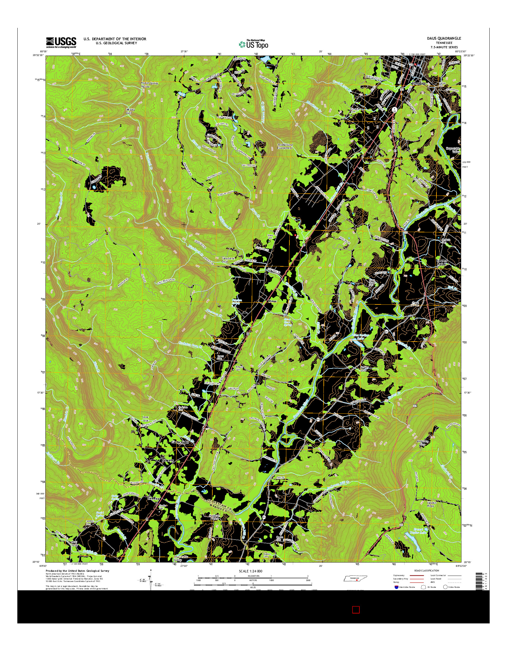 USGS US TOPO 7.5-MINUTE MAP FOR DAUS, TN 2016