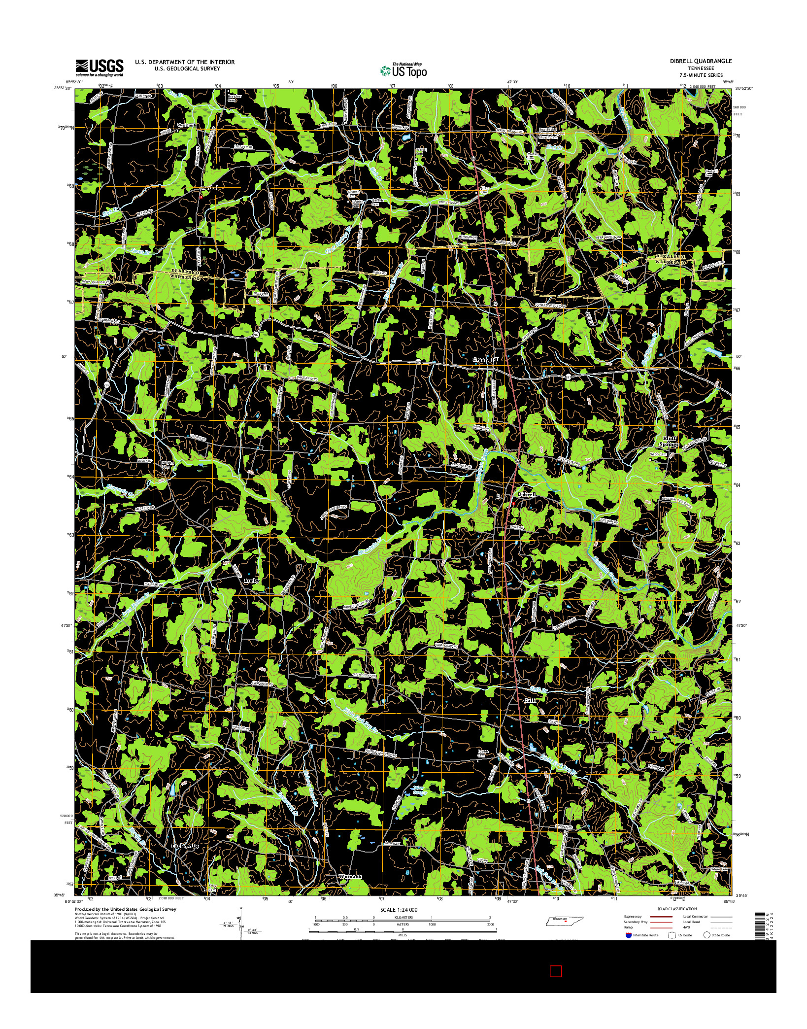 USGS US TOPO 7.5-MINUTE MAP FOR DIBRELL, TN 2016