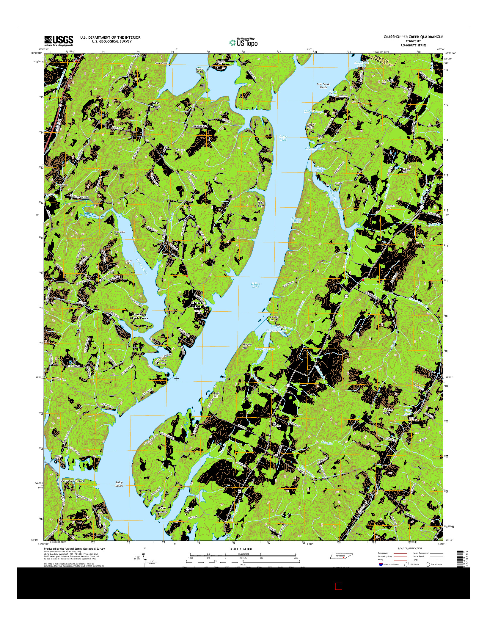 USGS US TOPO 7.5-MINUTE MAP FOR GRASSHOPPER CREEK, TN 2016